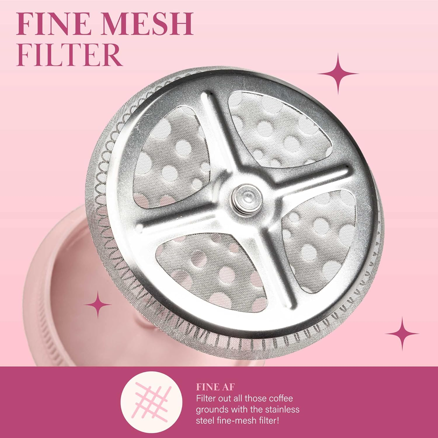 Paris Hilton French Press Coffee Maker with Heart Shaped Measuring Scoop, 2-Piece Set, 8-Cup or 34-Ounce, Pink image number 3