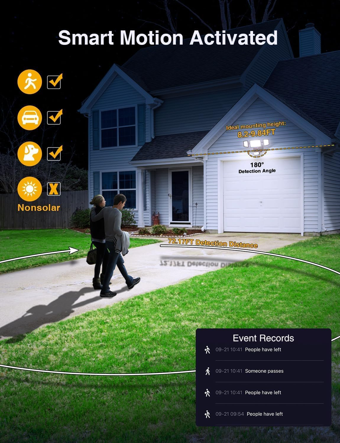 Security Light Outdoor, Phoselpida 4200LM 75LED Plug in Motion Sensor Lights, 42W 3-Head Angel Adjustable Flood Light with Remote Control, IP66 Waterproof Garden Light for Forecourt, Porch, Garage image number 6