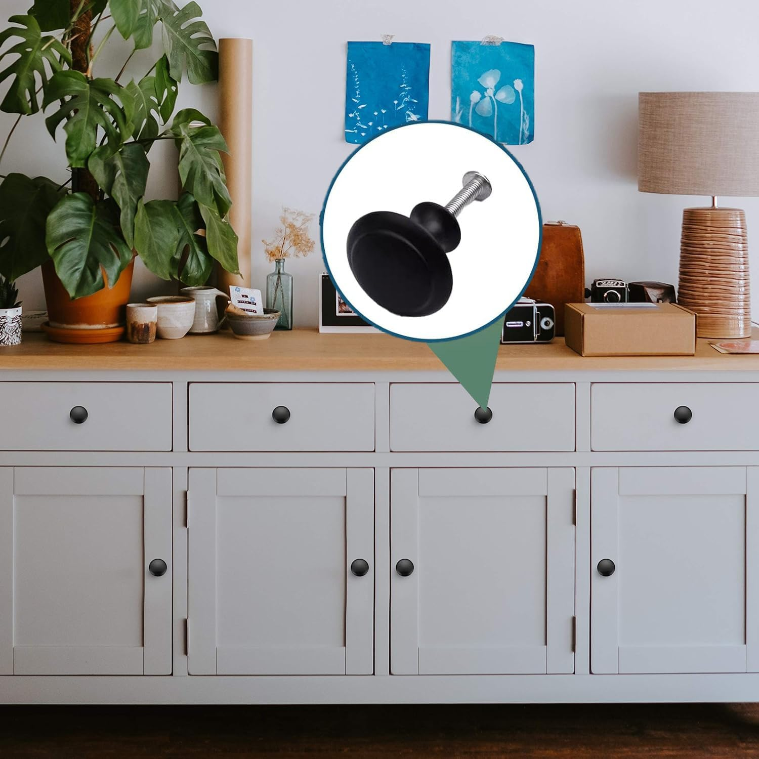 18 Pcs Black Cabinet Drawer Knobs, 1.13" Pulls and Handles with Screws, Kitchen Hardware for Dresser, Bathroom image number 2