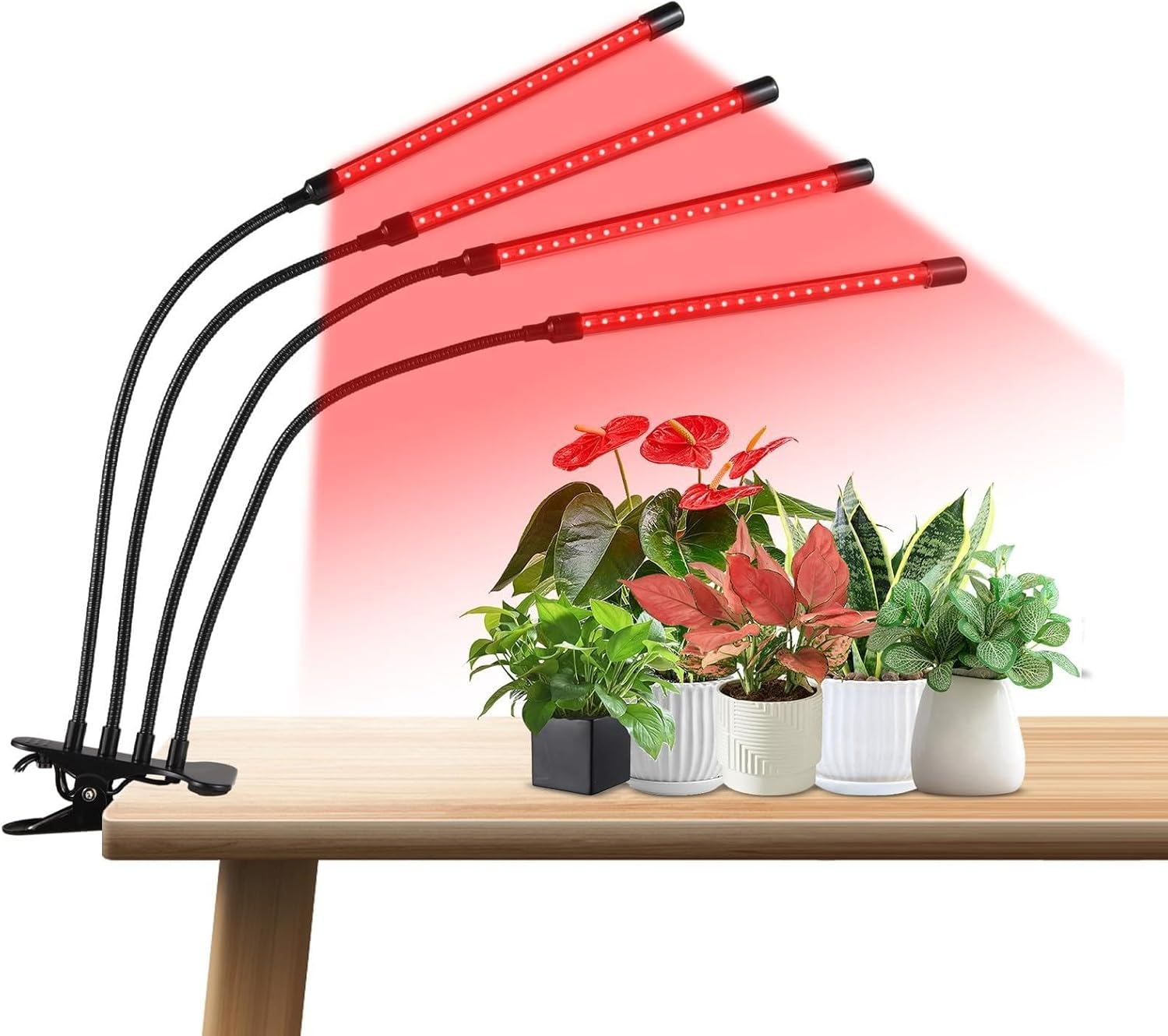 Mingzhe LED Grow Lights with Full Spectrum Clip Plant G G Lamp with Red Blue LED for Indoor Plants 10-Level Dimmable with 3/9/12H Timer 4-Head image number 1