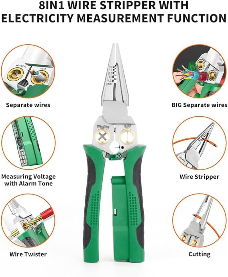 1 Pcs Wire Stripper Twister with Electricity Measurement Function 8In1 Wire Stripping Pliers for Cutting and Pulling Wires Cable Scissors for Scraping and Pressing Wires with Voltage Test image number 4