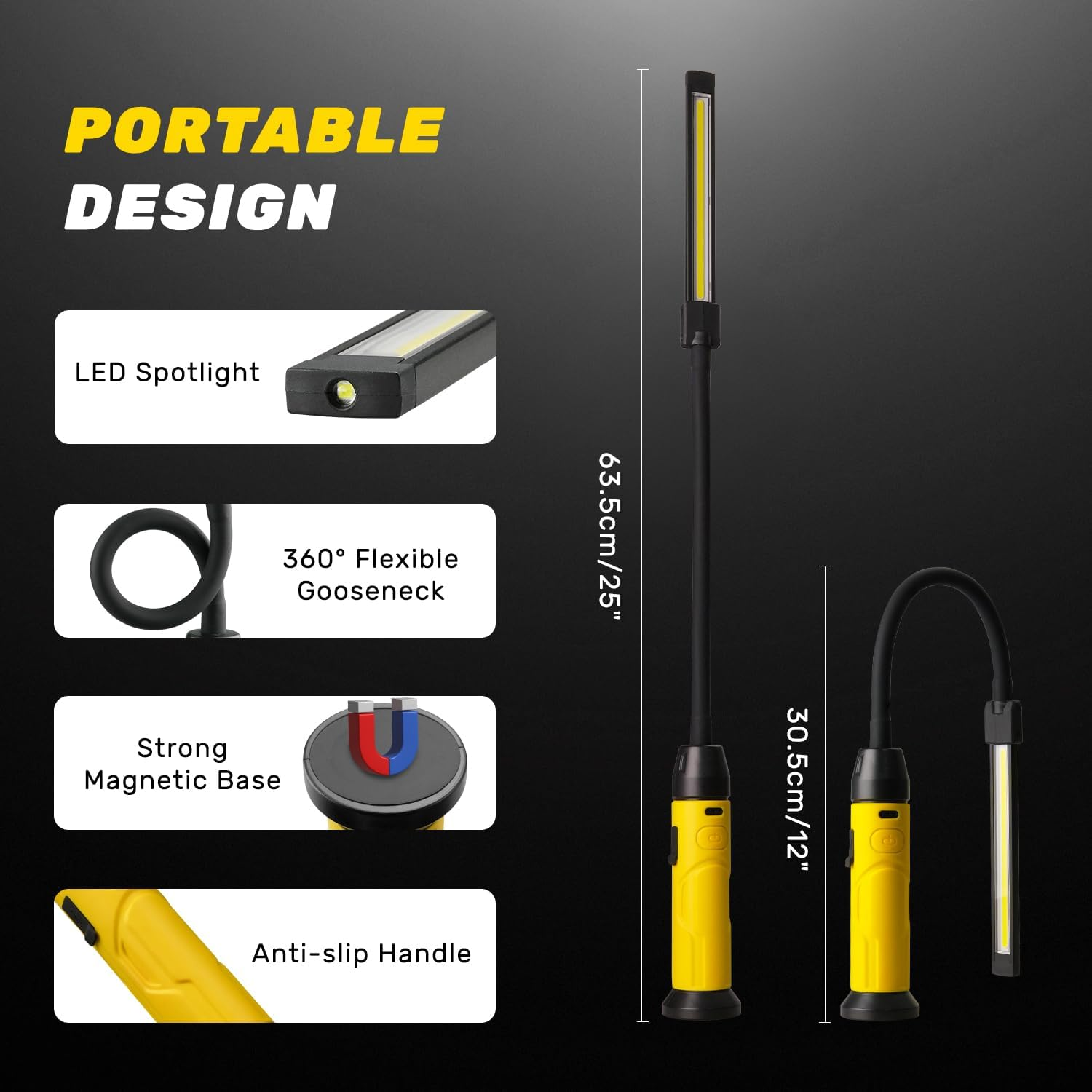 Napatyre LED Work Light Torch, 1000 Lumens, 3 Modes, Super Bright LED Workshop Lamp with Magnetic Base and Gooseneck, COB Inspection Lamp for Car Repair, Workshop, Garage image number 5