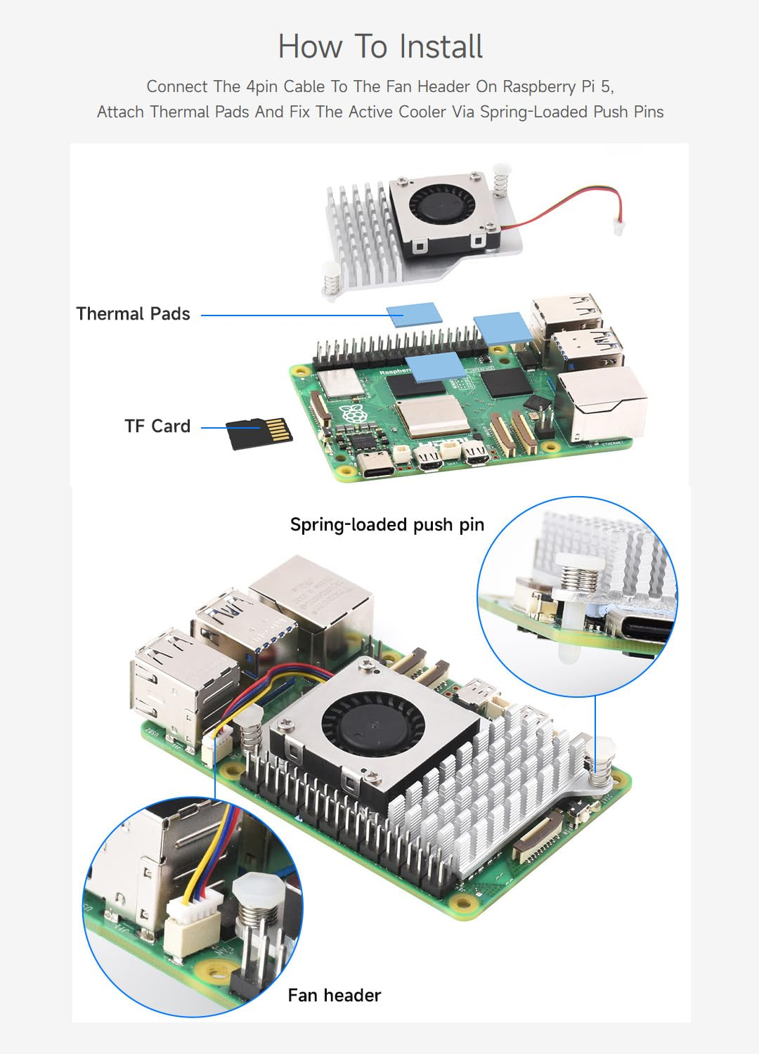 Waveshare Active Cooler (B) for Raspberry Pi 5, Active Cooling Fan, Aluminium Heatsink, with Thermal Pads image number 1