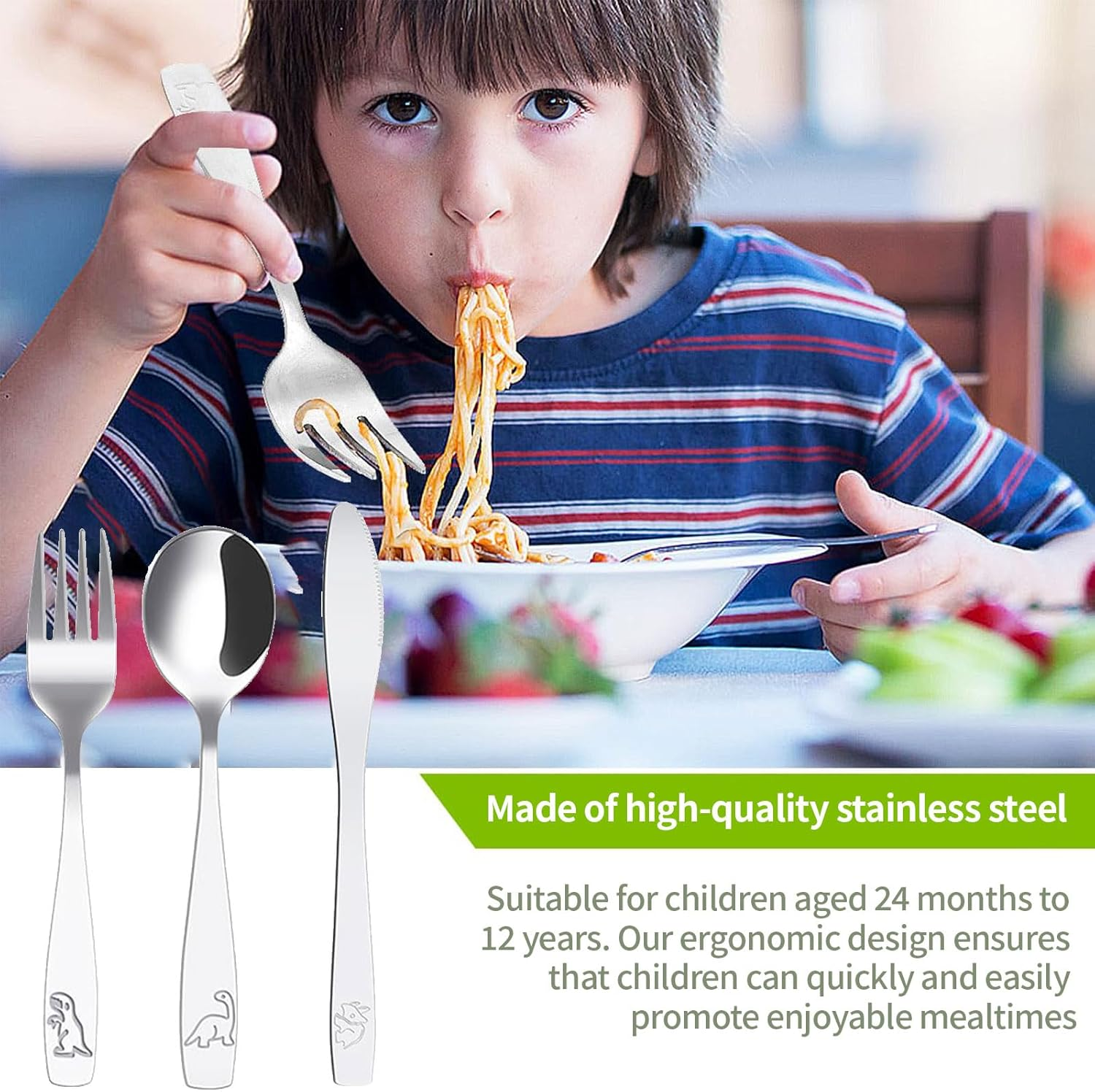 15Pcs Kids Toddler Cutlery Set, Stainless Steel Kids Fork Spoon and Cutter Set, Baby Knife Spoon, Kids Flatware Set Dishwasher Safe for Children Toddler