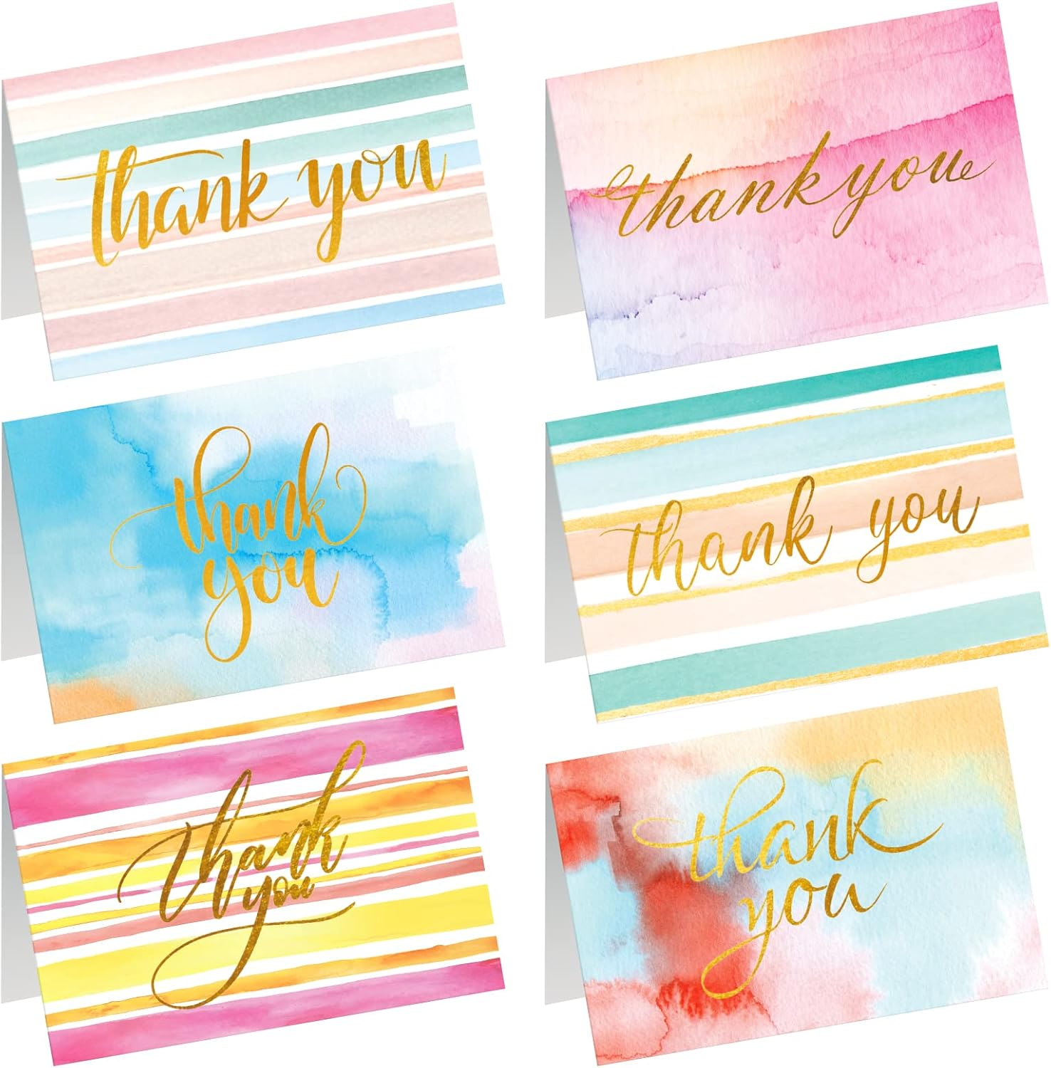 48 All Occasion Thank You Cards with Envelopes, Assorted Blank Note Cards, 6 Watercolor Design, 4X6 Inches Blank Stationary Thank You Cards with Envelopes Set image number 3