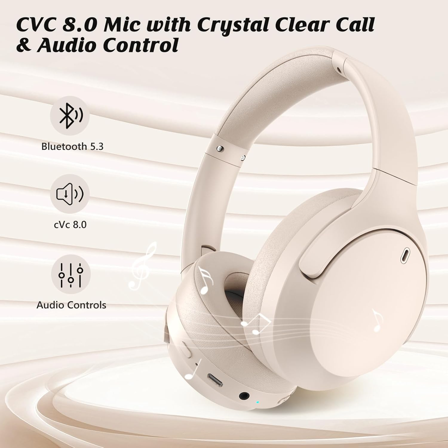 Active Noise Cancelling Headphones, Bluetooth 5.3 Version, Wireless Headsets, 55H Playtime, ANC Mode over 28Db Noise Reduce, CVC 8.0 Mic, Hi-Fi Audio Sound, USB-C Charge, Protein Skin over Ear Cups. image number 1