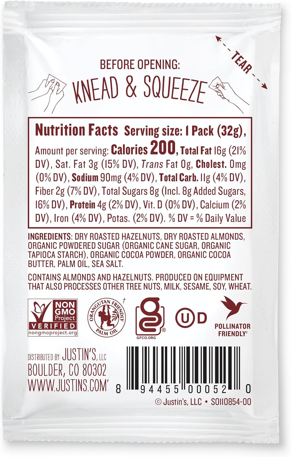 Justin'S Chocolate Hazelnut & Almond Butter Squeeze Pack, Organic Cocoa, Gluten-Free, Responsibly Sourced, Packaging May Vary, (1.15Oz Each) (Pack of 10) image number 1