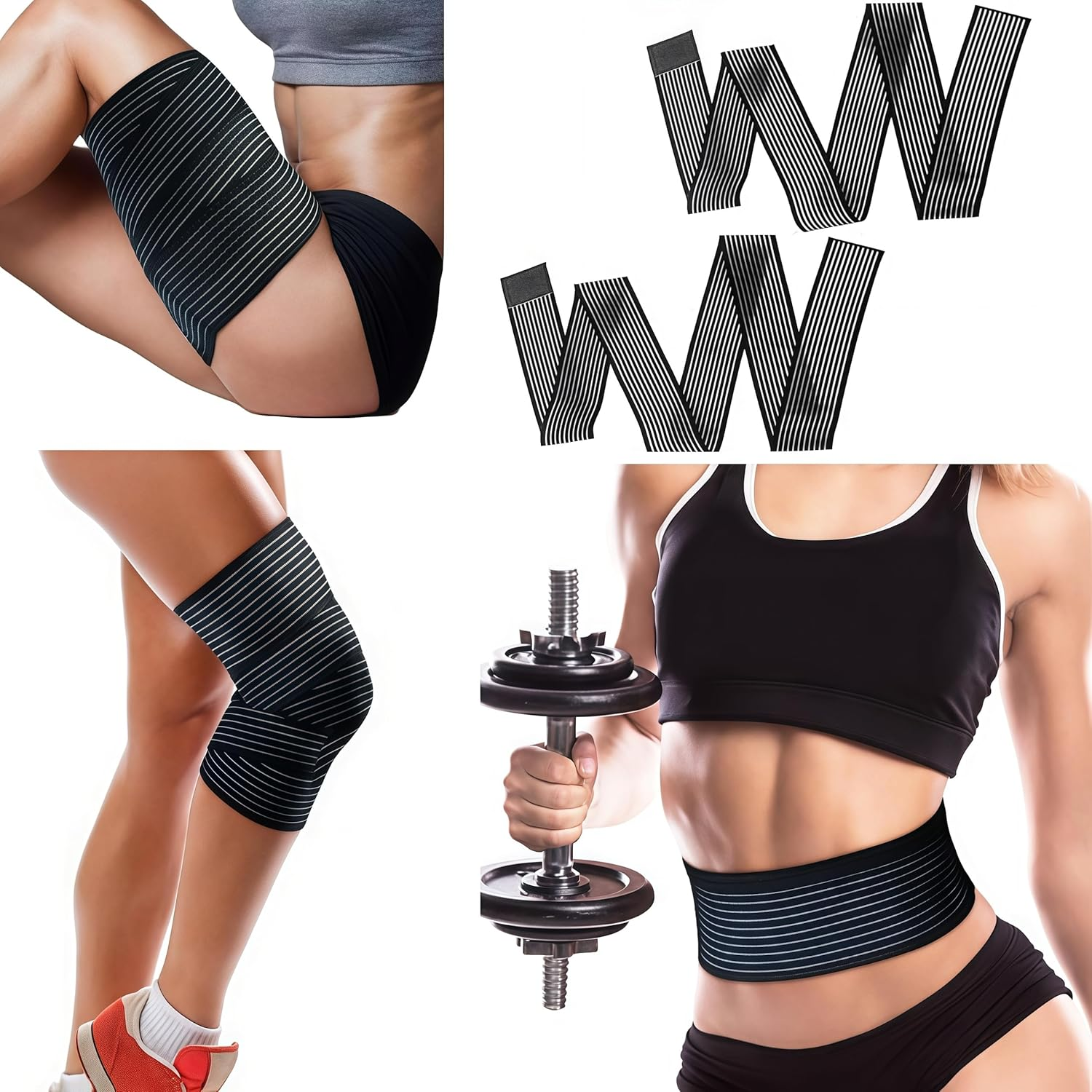 4 Pcs Elastic Calf Compression Bandage Wraps Straps Support,7.5 X 180 Cm Adjustable Stabilizing Leg Sleeve,For Calf Pain Relief,Lower Leg Compression Support,Shin Splint Guard, Football,Black image number 1