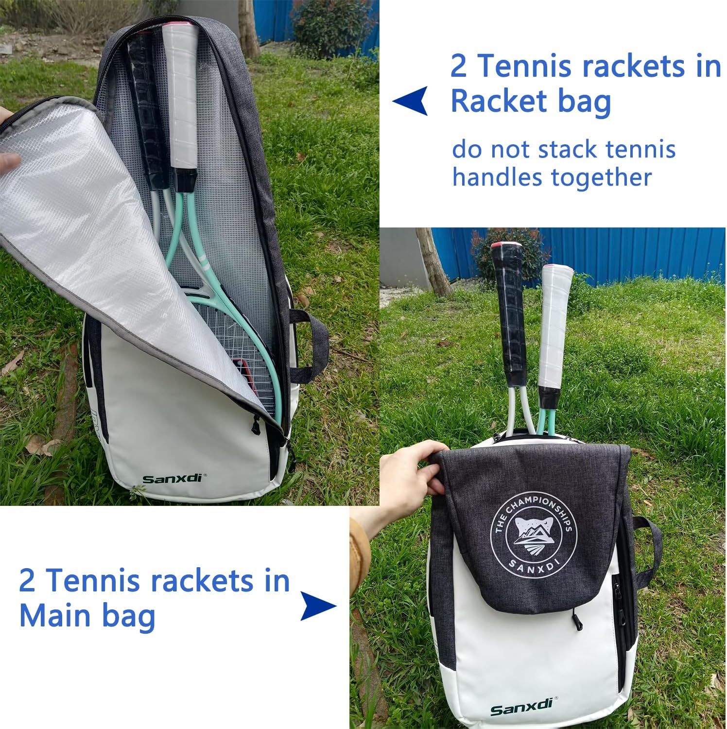 Tennis Bag Backpack for 2 Tenis Rackets or 4Badminton Rackets, Tennis Racket Bags with Separate Shoe Compartment to Hold Pickleball Paddle, Badminton Squash Racquet, Waterproof Laptop Backpack image number 5