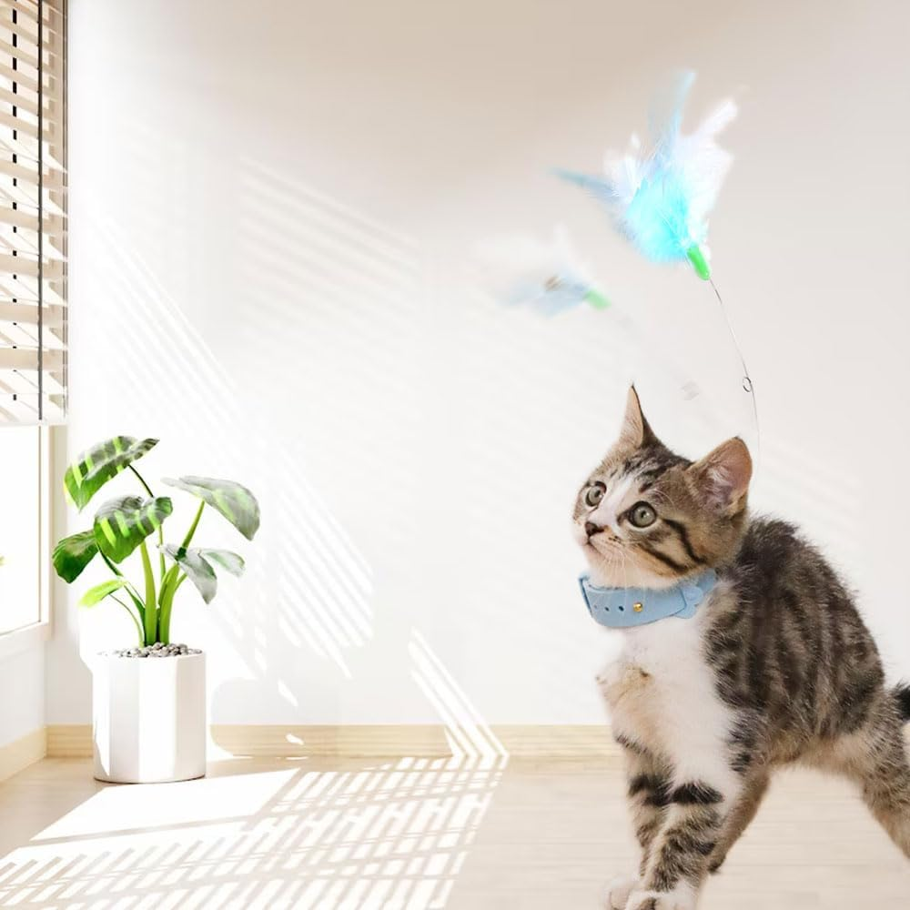 YAUNJI Cat Collars with Cat Feather Toys, 2024 New Cat Toys Attached for Indoor Cats, Interactive Cat Neck Toy (Pink, 1 PCS) - Pink image number 5
