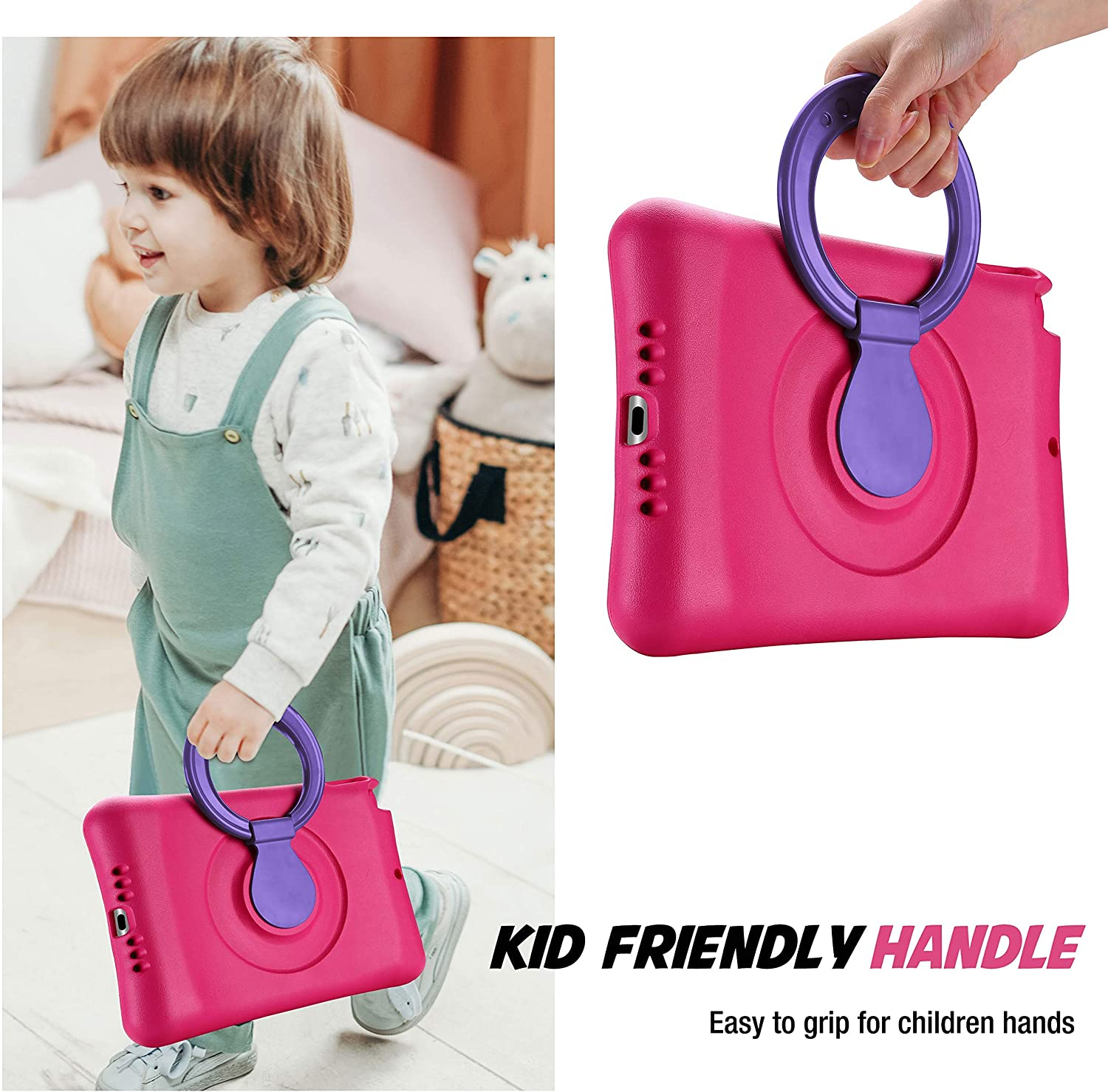 Procase Kids Case for Ipad 10.2 9Th Gen 2021/ 10.2 8Th Gen 2020 / 7Th Gen 2019 /Ipad Air 10.5 3Rd Gen/Ipad Pro 10.5, Durable Shockproof Light Weight Protective Cover with Rotatable Kickstand and Grip -Magenta image number 1