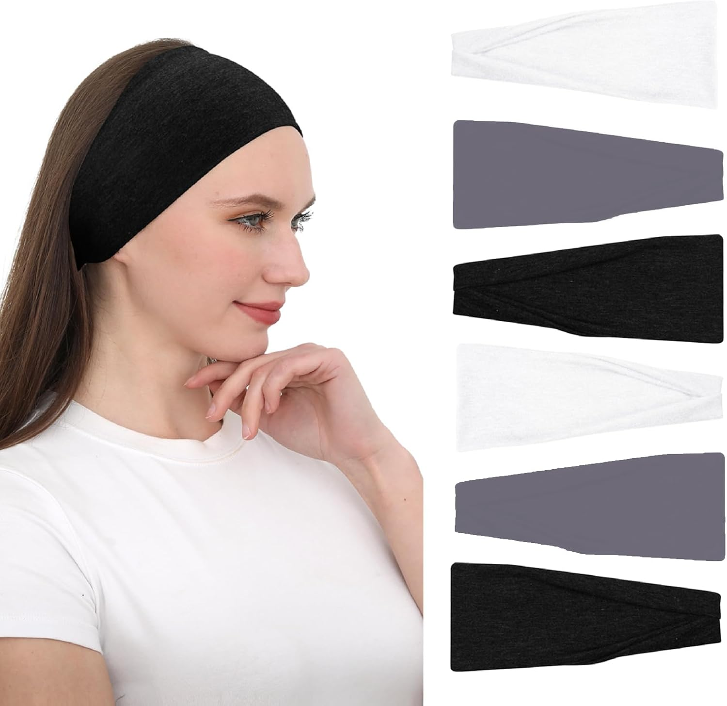 RITOPER Black Workout Head Bands for Women'S Hair, Buttery Soft Non Slip Wide Thick Headbands, Solid Headband Hair Bands for Yoga, Running, Spa Day, Sports, Travel, Fashion