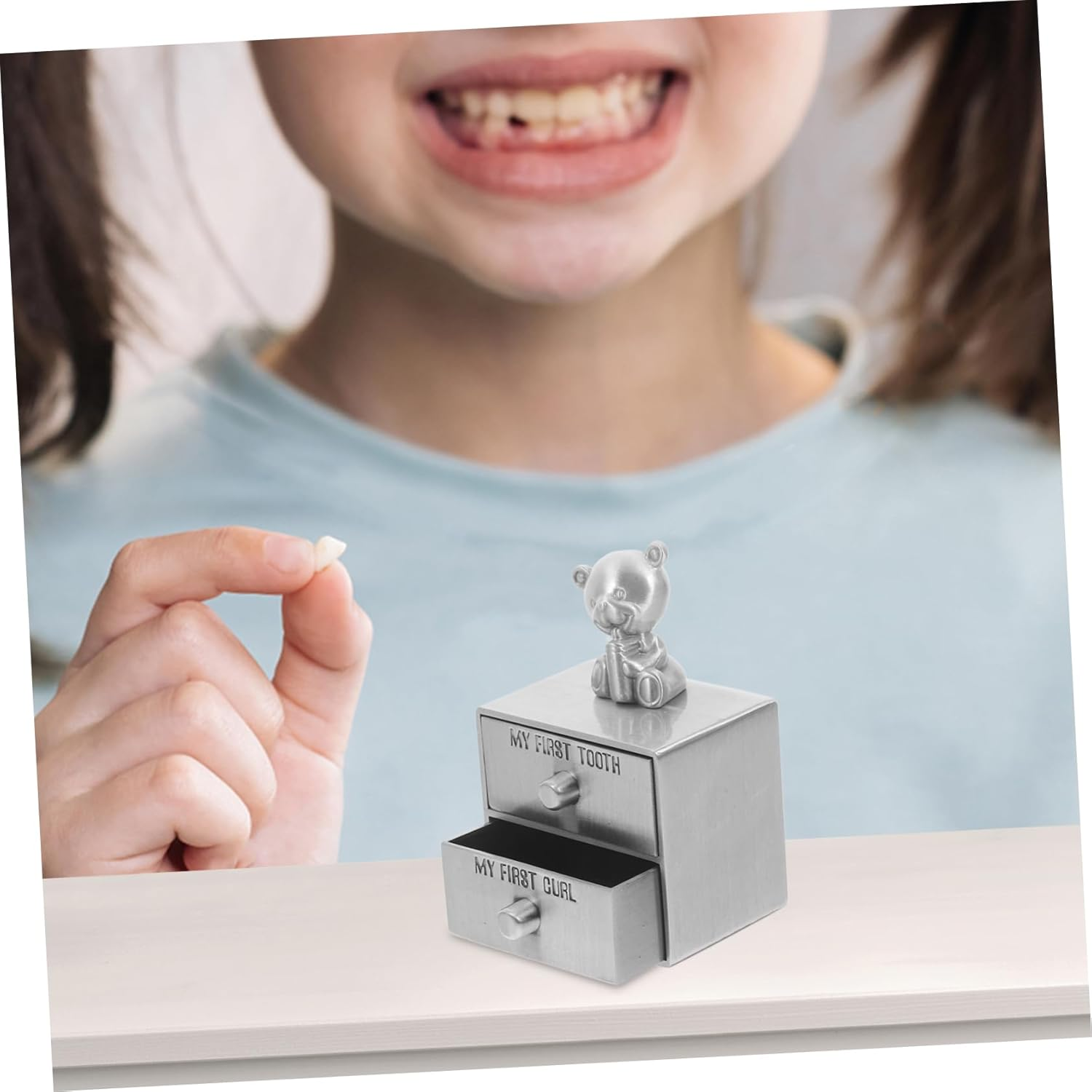 Yardwe Teeth Storage Box Metal Drawer Type First Tooth Box Keepsake Organizer image number 4