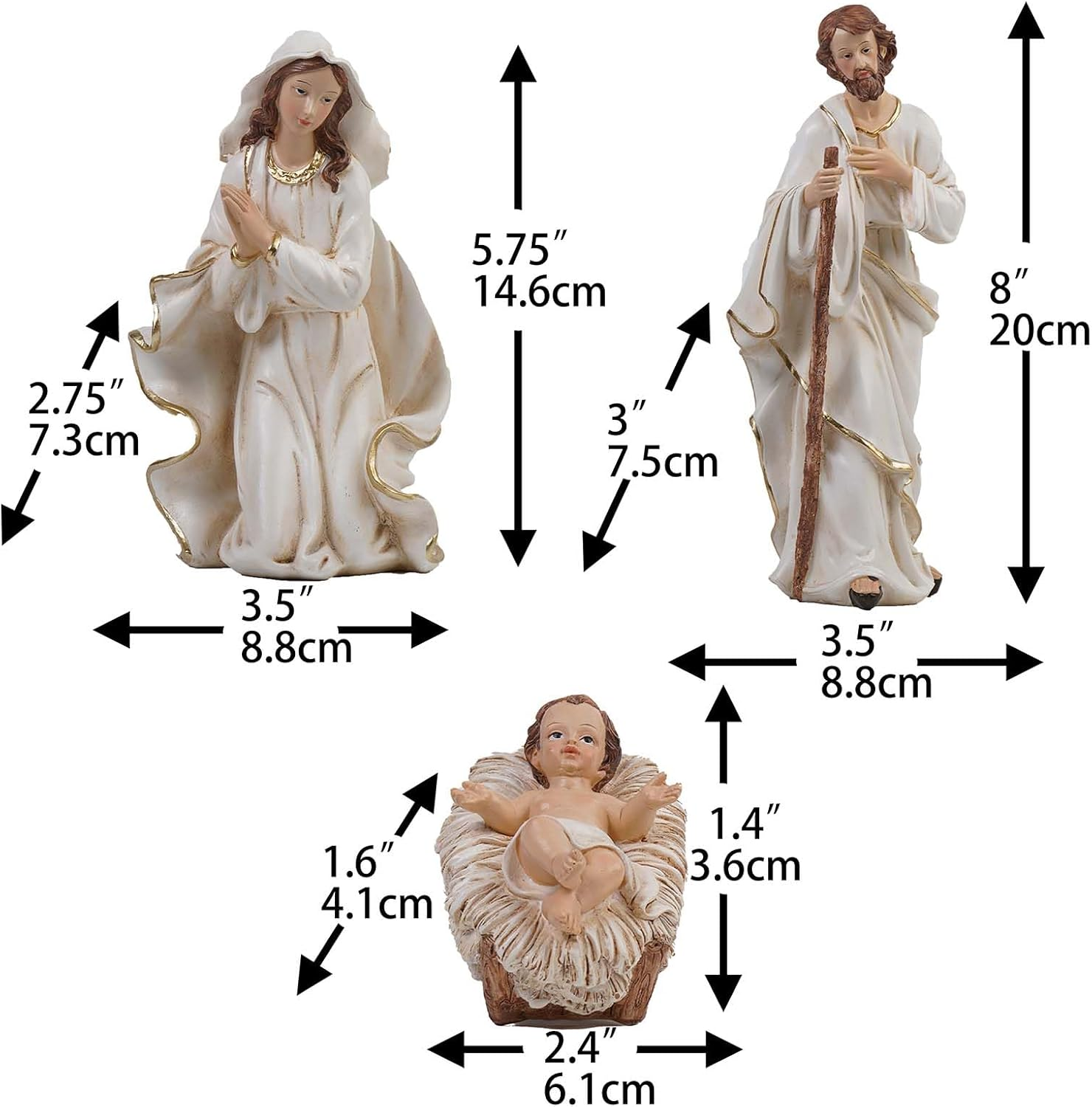 Zayton Nativity Set Christmas Indoor 11 Pcs 8 Inch Scene Statue Figurines Jesus Manger Crib Ornament Church Xmas Home Catholic Religious Decoration