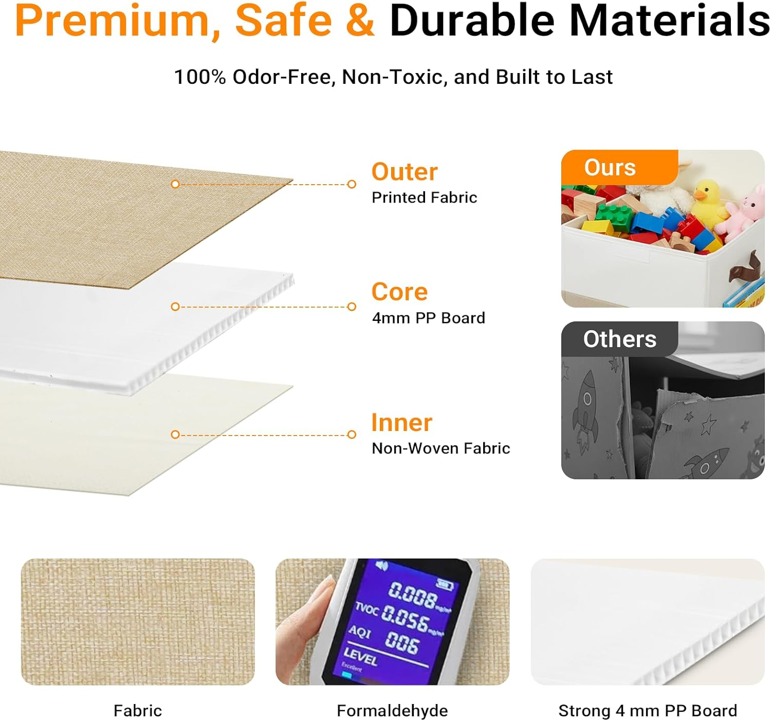 LIWEGHT Large Storage Box with Lid Collapsible Sturdy Baby Storage Rganizer Chest Bins Basket with Divider for Kids,Nursery,Bedroom,Boys, Girls,Playroom,63.5X33X40.6Cm(Beige&White) image number 3