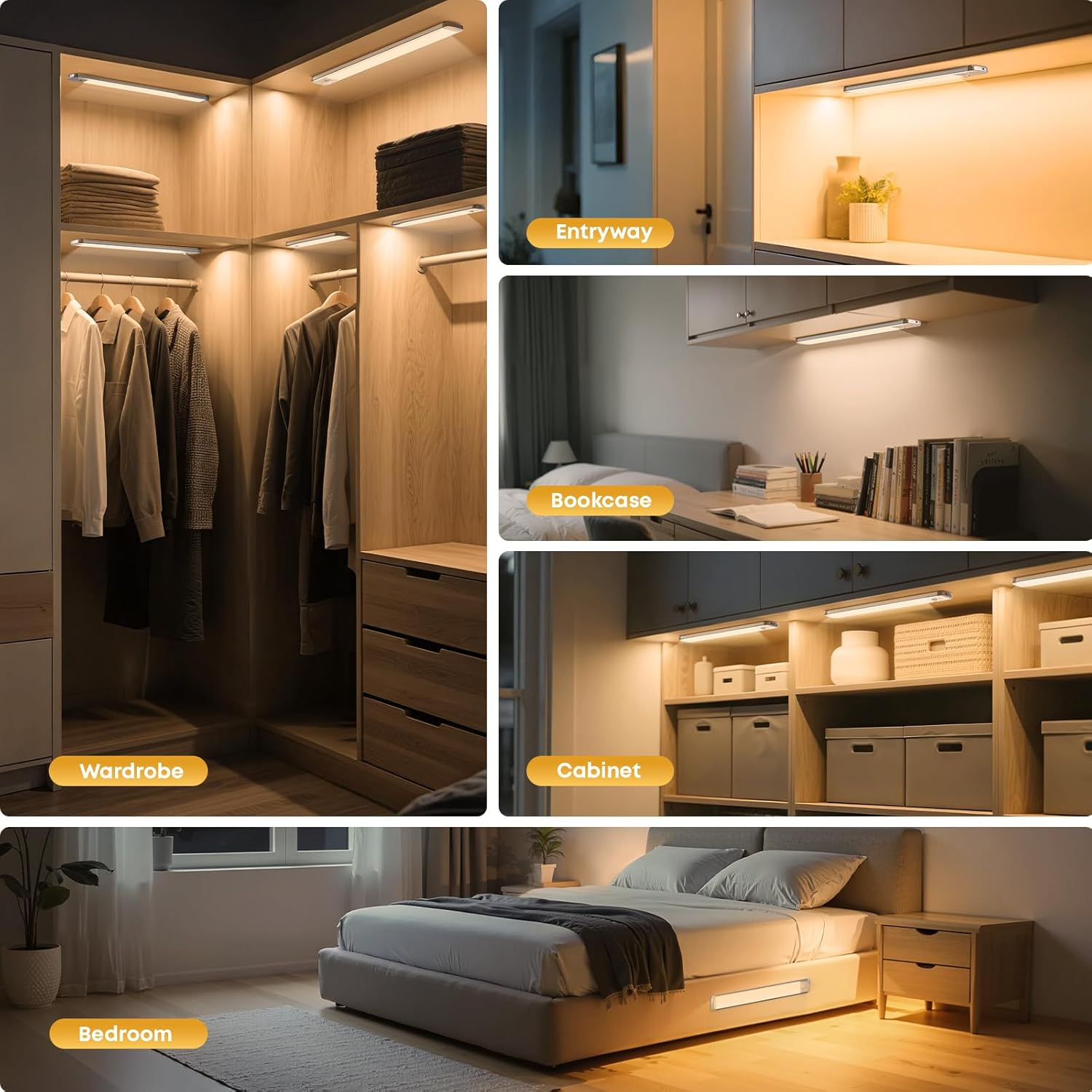 TANSOOL+ Cabinet Lighting LED Lamp with Motion Sensor Indoor - 3 Colour Modes Dimmable USB-C Cabinet Light Under-Unit Light Kitchen Light for Kitchen, Stairs, Cupboard - 30 Cm, Pack of 2 image number 5