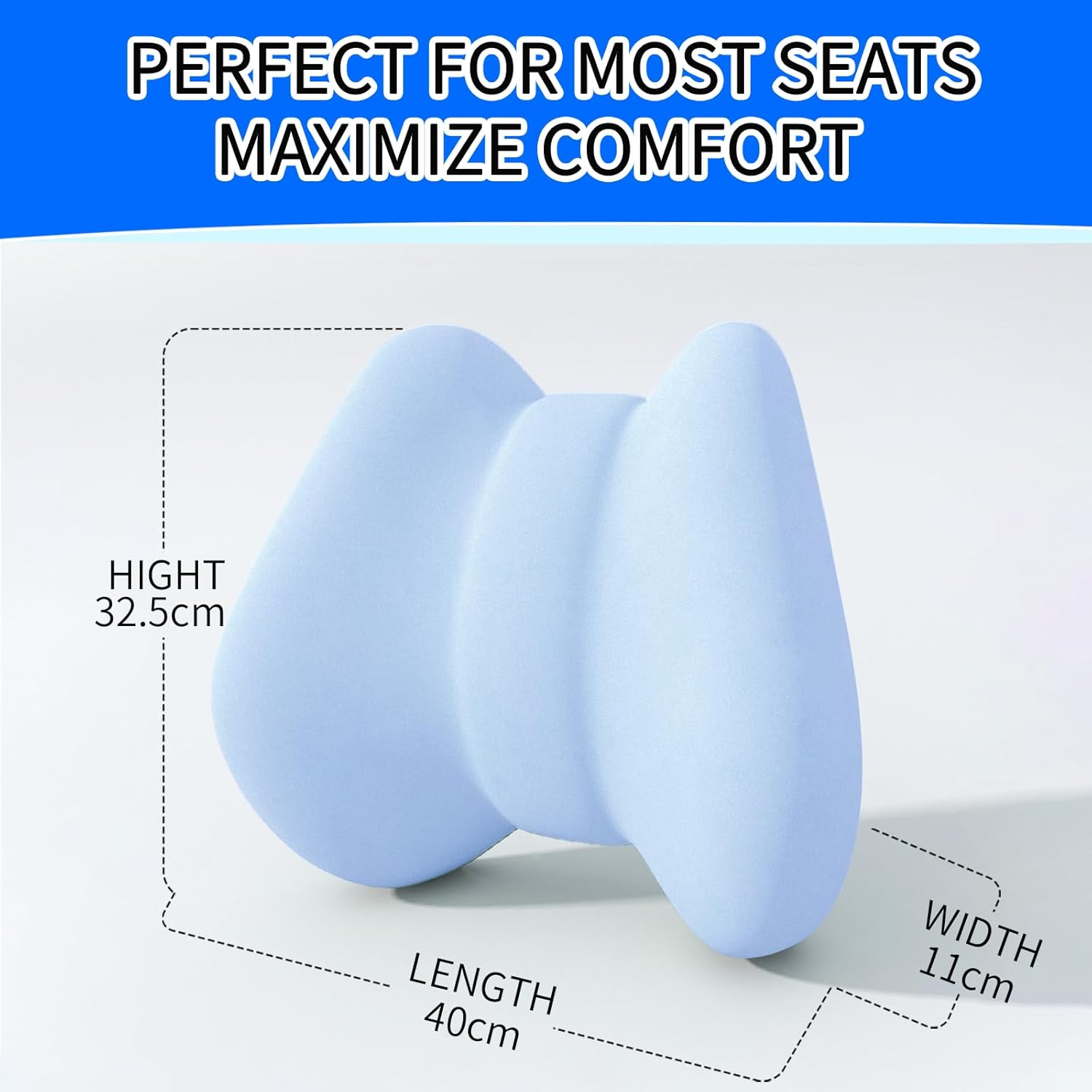 Back Support Pillow for Pain Relief, Lumbar Support Cushion with Adjustable Strap, Soft Memory Foam Lower Back Rest Cushion for Car Seat & Office Chair (Light Blue) - Light Blue image number 5