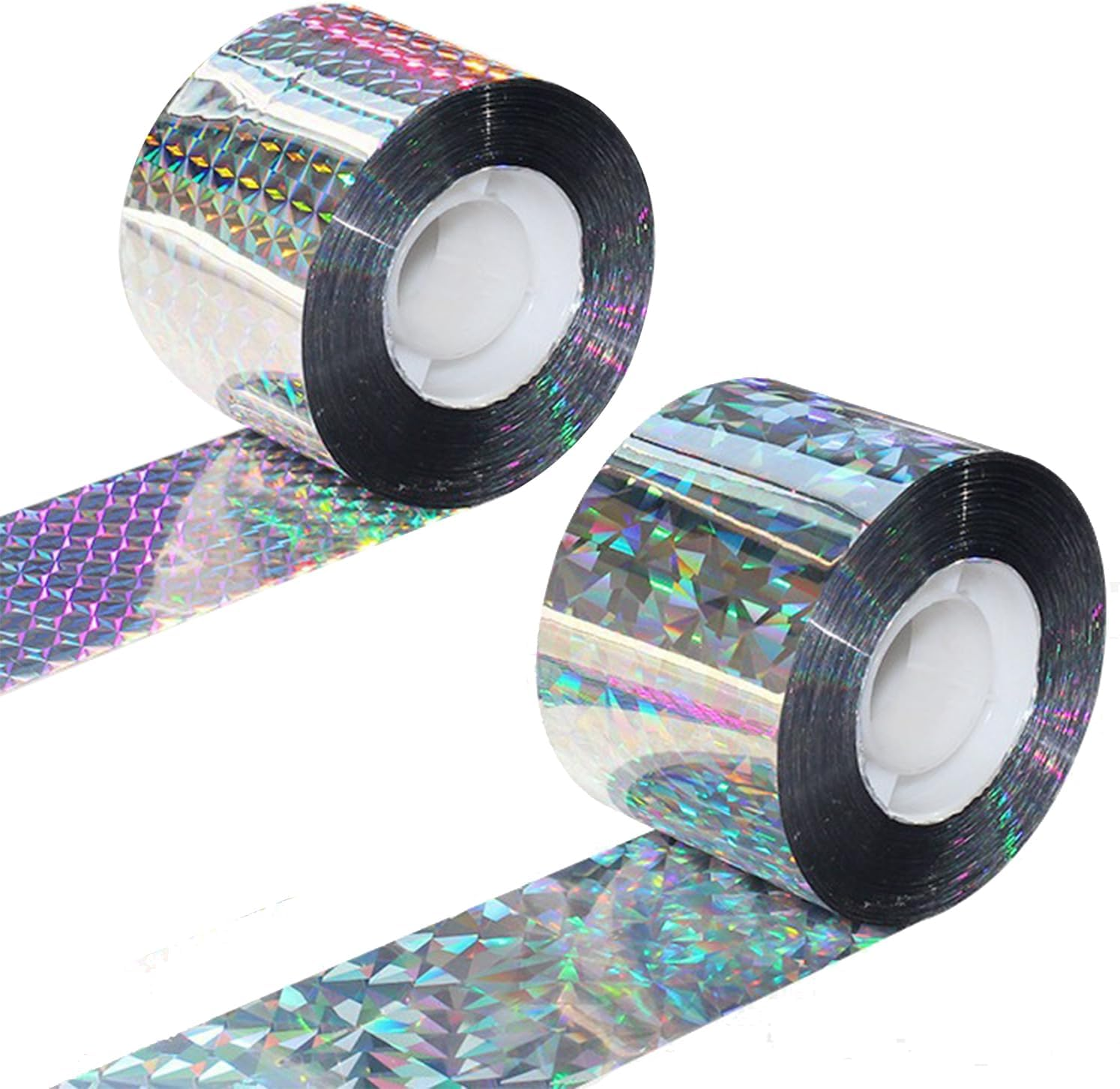 Lyfengdeam 2 Rolls Bird Scare Reflective Ribbon Flashing Tape Holographic Reflective Double-Sided Yard Fence Garden Porch Decoration Accessories Keep Away Flashing Ribbon for Pigeons Hawk Woodpeckers image number 6