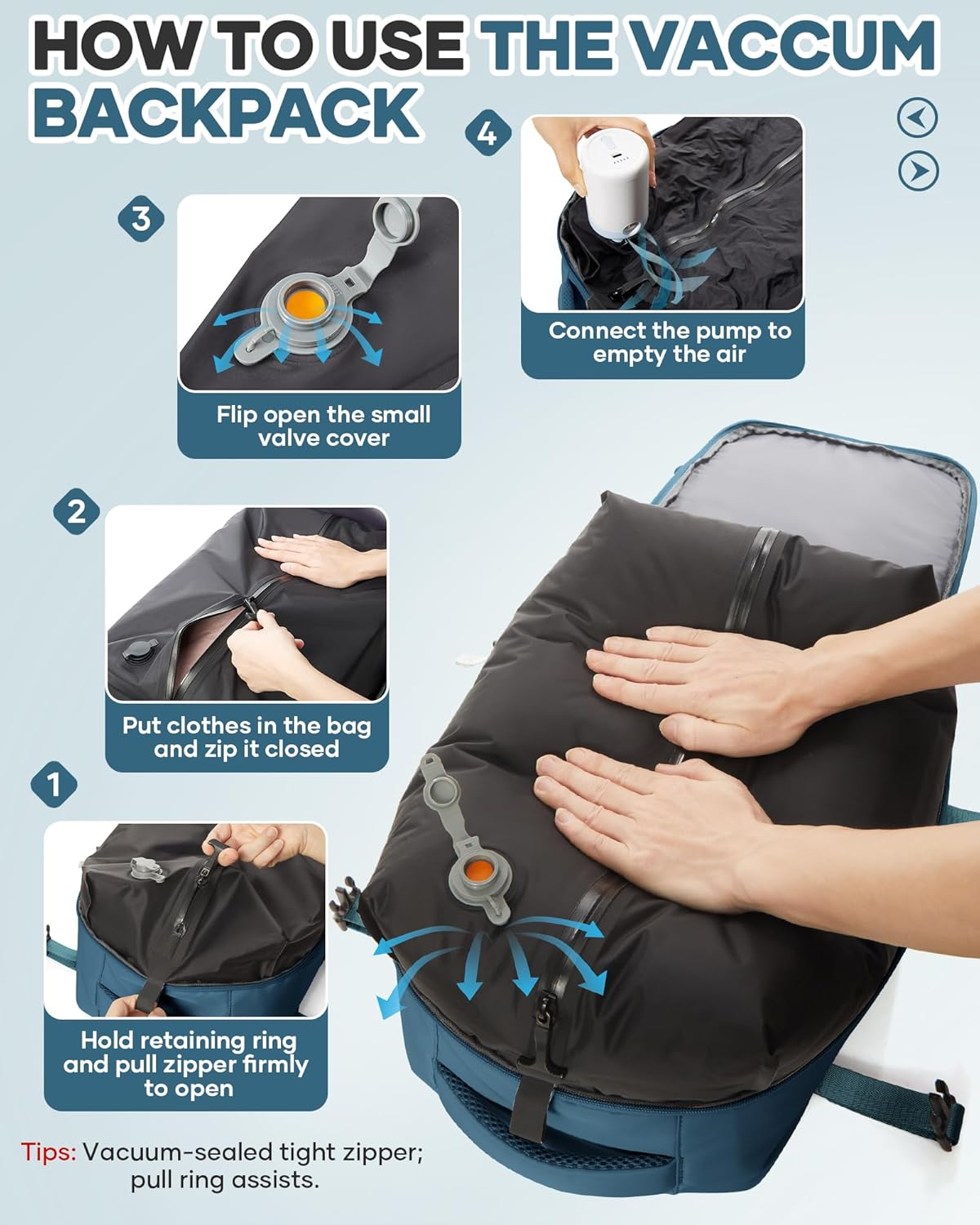 KEYEMP Vacuum Seal Backpack for Clothing Travel with Air Pump Waterproof Laptop Airback Carry on Backpack image number 1