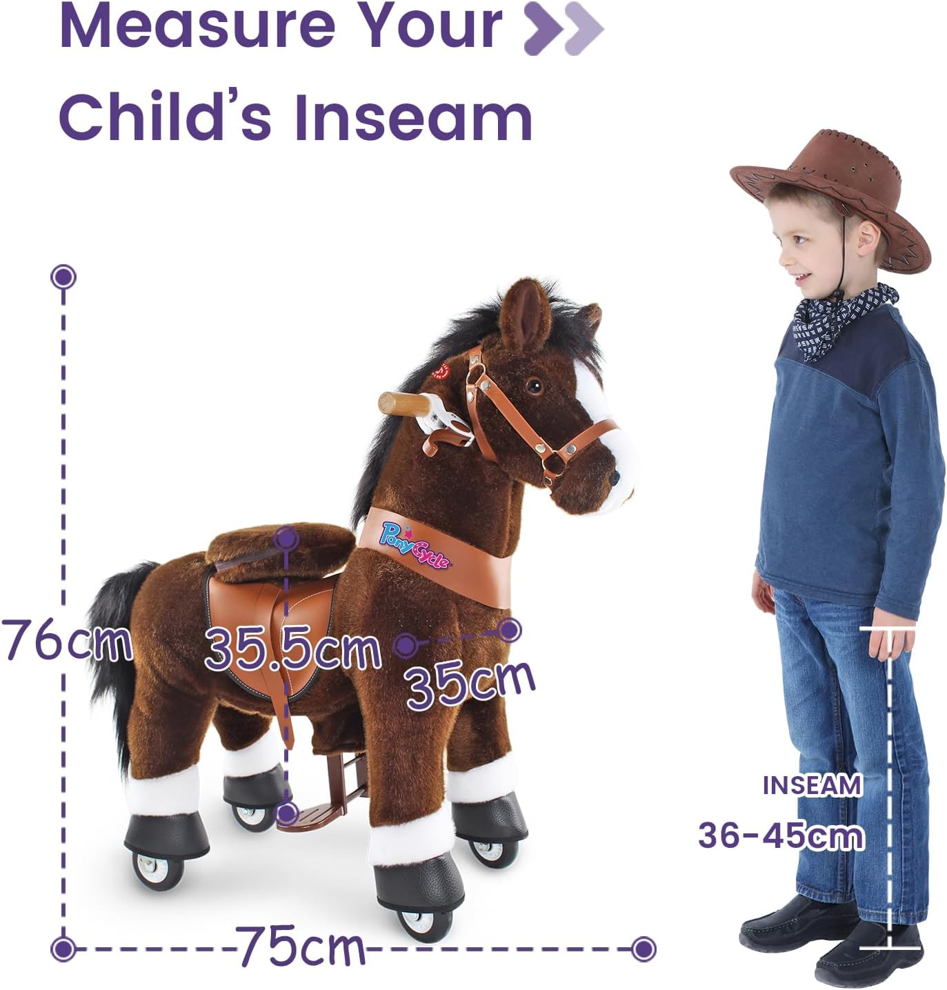 Ponycycle Official Ride-On Horse Toy Chocolate with Brake, Sound Giddy up Pony Plush Toy Walking Animal Size 3 for Age 3-5 Years - Ux321