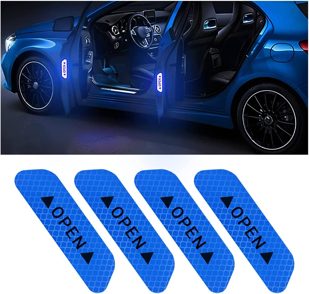 4PCS Reflective Open Warning Stickers for Car Door, Night Visibility Auto Safety Prompt Decals, 3.6 Inch Anti-Collision Protective Strip Tape, Car Accessories Universal for Truck, SUV, Van (Yellow)