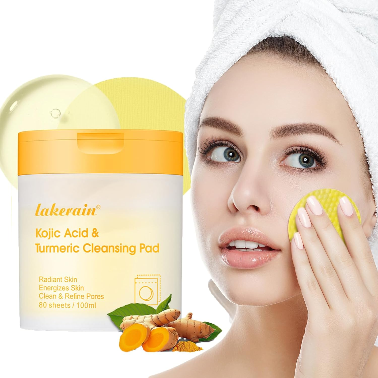 80Pcs Face Exfoliator Pad - Kojic Acid Cleansing Pads - Exfoliating- Kojic Acid and Turmeric Exfoliating Pads- Clean Toner Face Wipes - Brightens, Energizes Skin image number 1