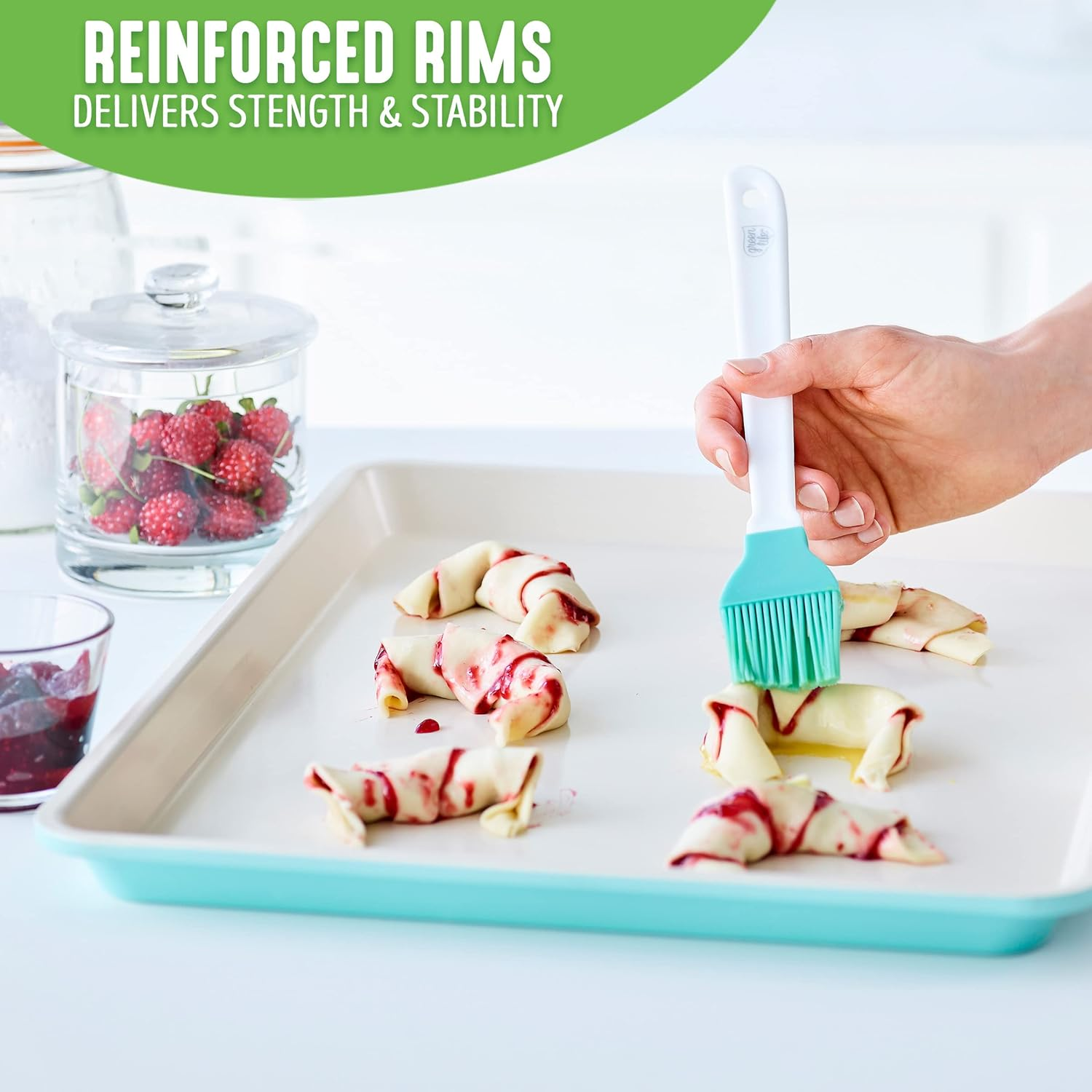 Greenlife Bakeware Healthy Ceramic Nonstick, 4 Piece Toaster Oven Baking Set with Cookie Sheet Muffin and Cake Pan, Pfas-Free, Turquoise image number 3