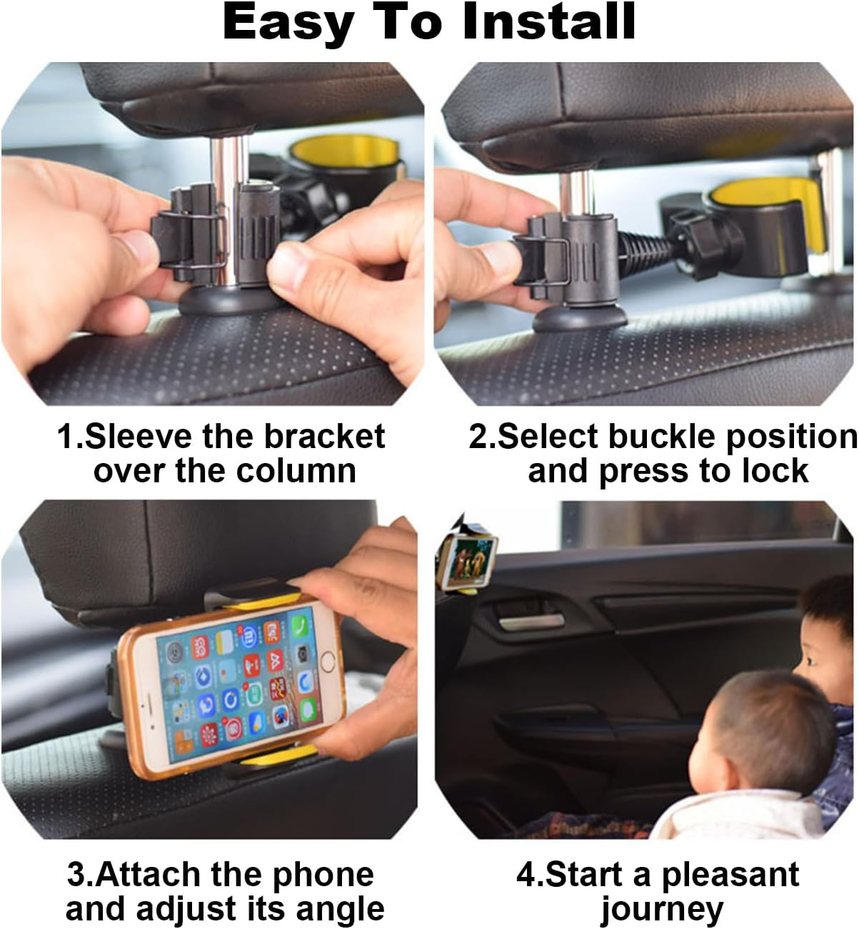 Car Headrest Phone Mount, Universal Back Seat Holder, 360&deg; Swivel Rotation, Black image number 5