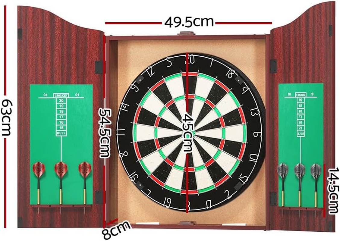 Everfit 18" Dartboard, Bristle Premium Dart Board Set Wooden Cabinet with 6 Steel Darts , Professional Competition Party Game Installation Accessories Rotating Number Ring image number 1