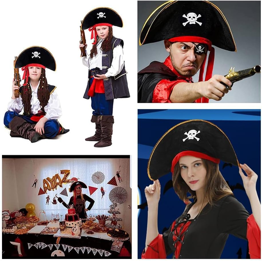 Pirate Hat Eye Patch,Costume Accessory for Pirate Masquerade Party, for Kids and Adults Captain Costume image number 5