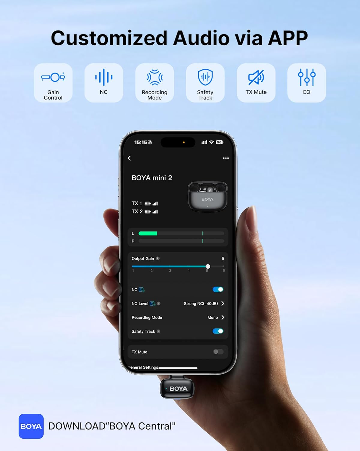 BOYA Mini 2 USB-C Wireless Lavalier Microphone for Andriod Iphone15/16/17, Ultra Mini Lapel Mics with Safety Track,Dual Channel,Noise Reduction,30H Usage, Metal Clip for Tiktok Youtube image number 4