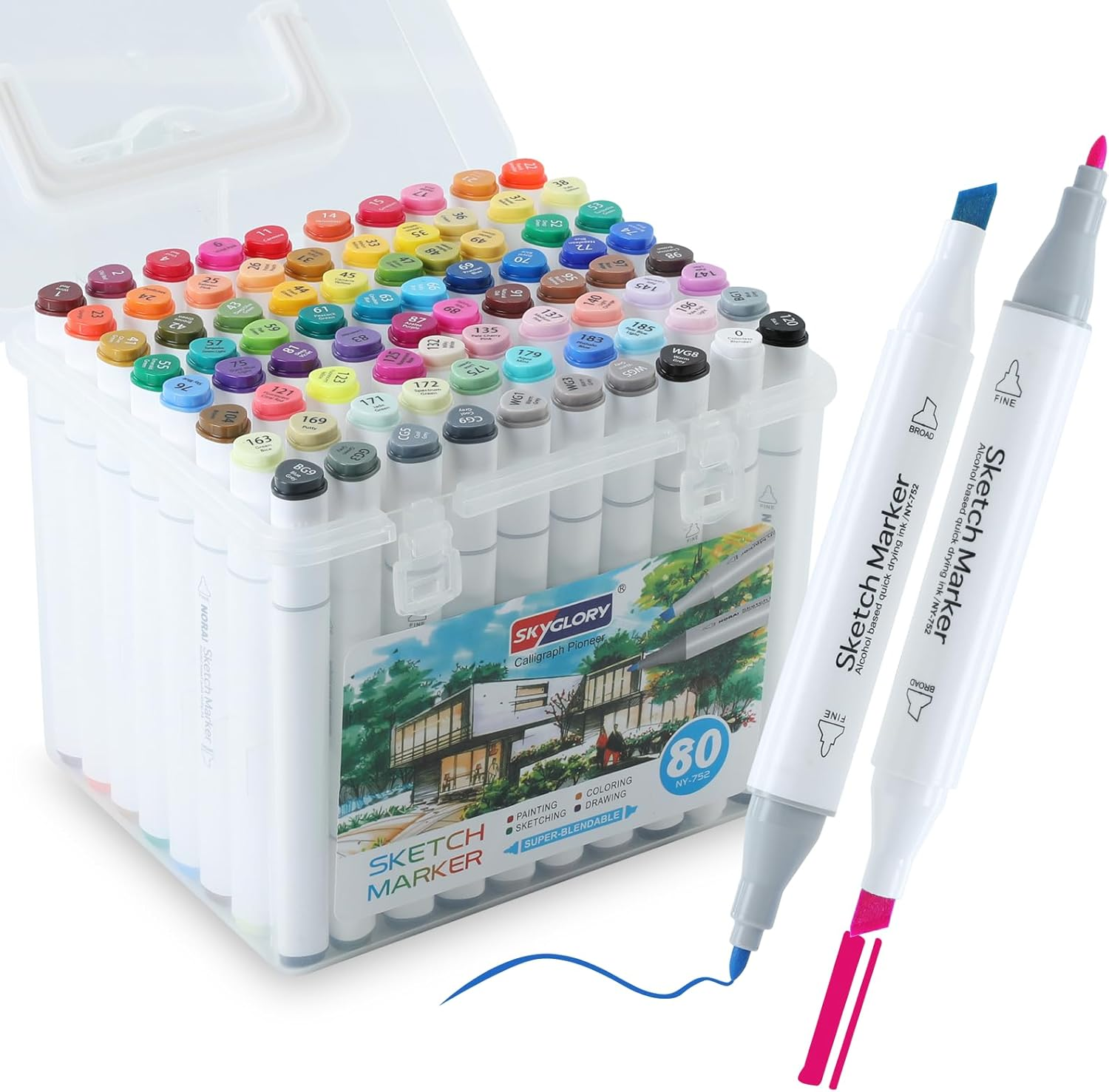 K.CINE 80 Colors Alcohol Markers for Adult Coloring Books, Dual Tip Art Markers with Brush Tip & Chisel Tips for Coloring, Illustrations, Drawing, Sketching with Carrying Case