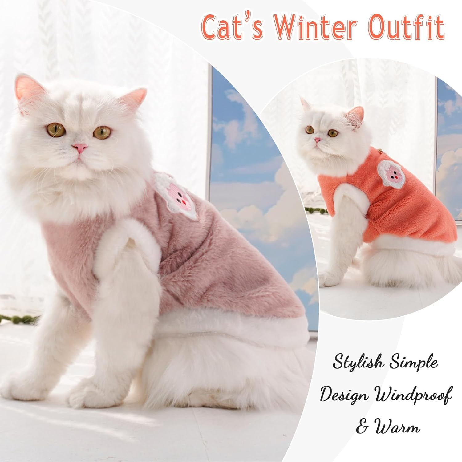 Yaopelkyy2Pcs Cat Winter Clothes with Leash D-Ring Small Medium Dog Fleece Outfit Animal Print Pet Pullover Apparel (Orange-Pink, M) image number 3