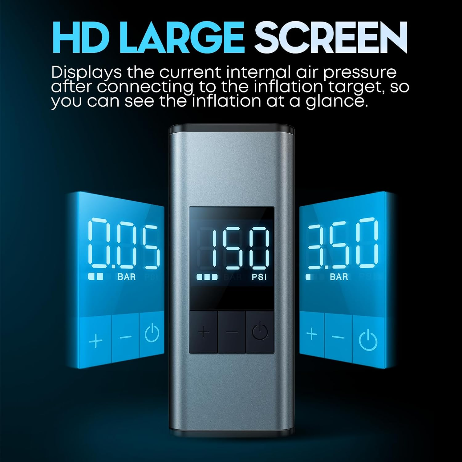 Mini Bike Tire Pump with Gauge, CYCLAMI 150PSI Electric Bicycle Air Pump, Auto Stop, Presta and Schrader Valve Aluminium for All Bike, Type-C Rechargeable Battery image number 3