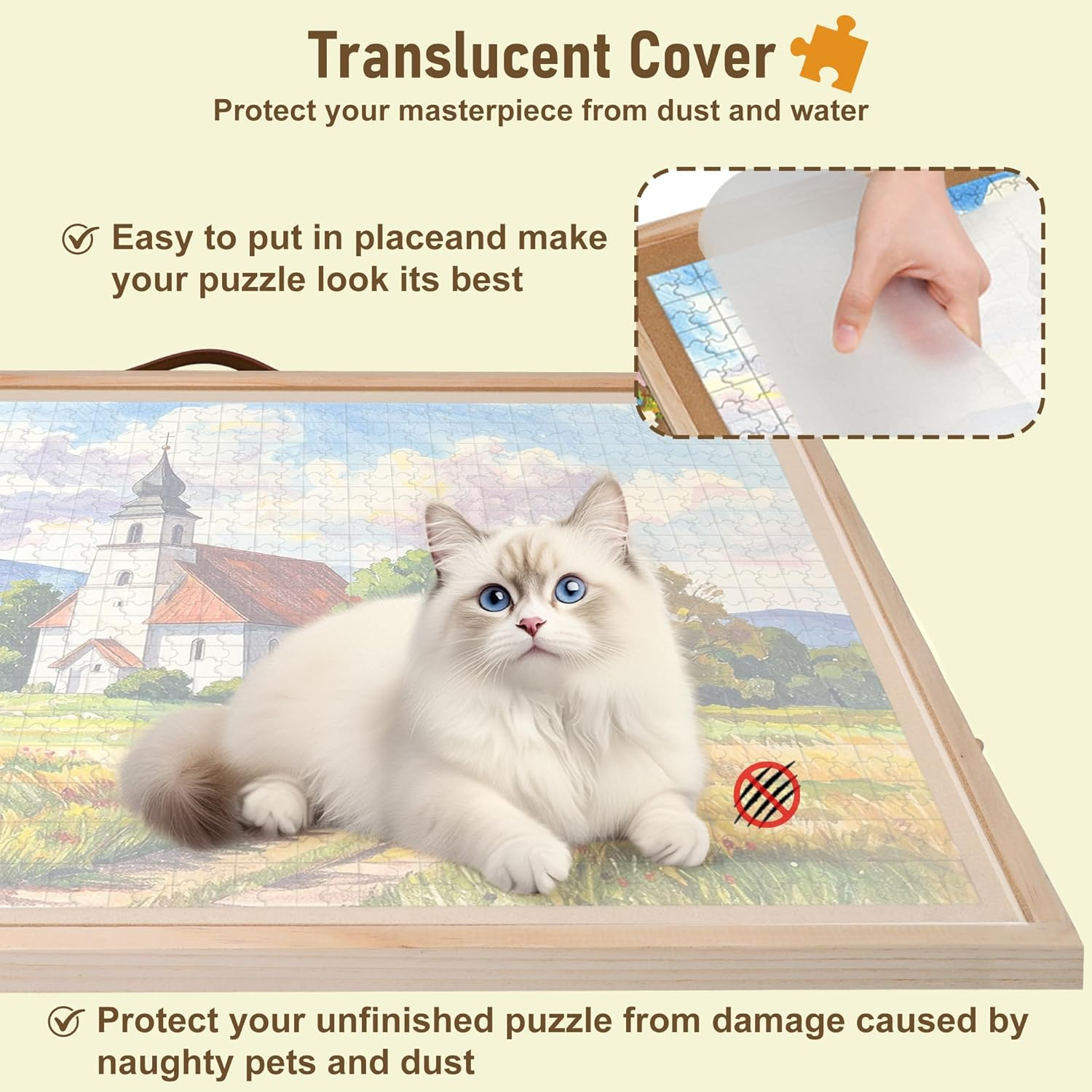 1500 Pieces Jigsaw Puzzle Board, 2-In-1 Tilting & Rotating Puzzle Table, 35"X27"Portable Wooden Jigsaw Table for Adults, Includes 4 Storage Drawers, Leather Handle, Non-Slip Surface, Protective Cover image number 3