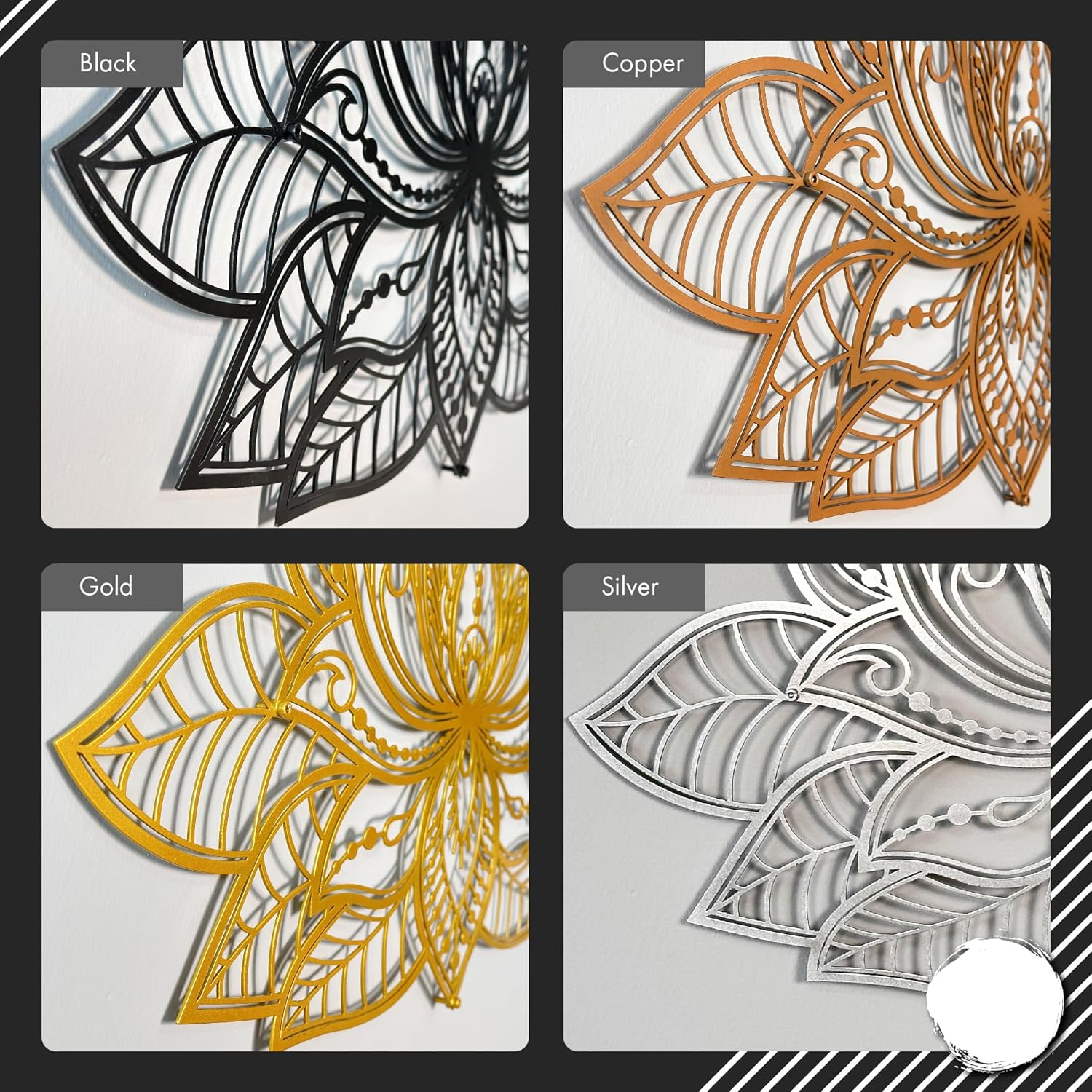 Iwa Concept Mandala Metal Wall Decor, Lotus Flower Meditation Room Decor, Minimalist Zen Garden Bohemian New Year (26.3" X 17" | 67 X 43 Cm, Silver)