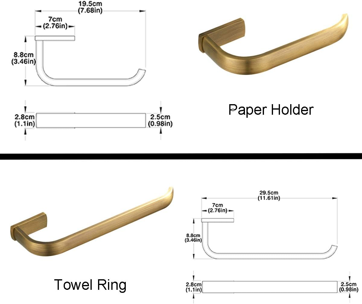 Flybath 2Pc Bathroom Accessories Set - Towel Ring and Toilet Paper Holder Antique Brass Wall Mounted, Brushed Bronze - Polished Chrome - 2Pc image number 4