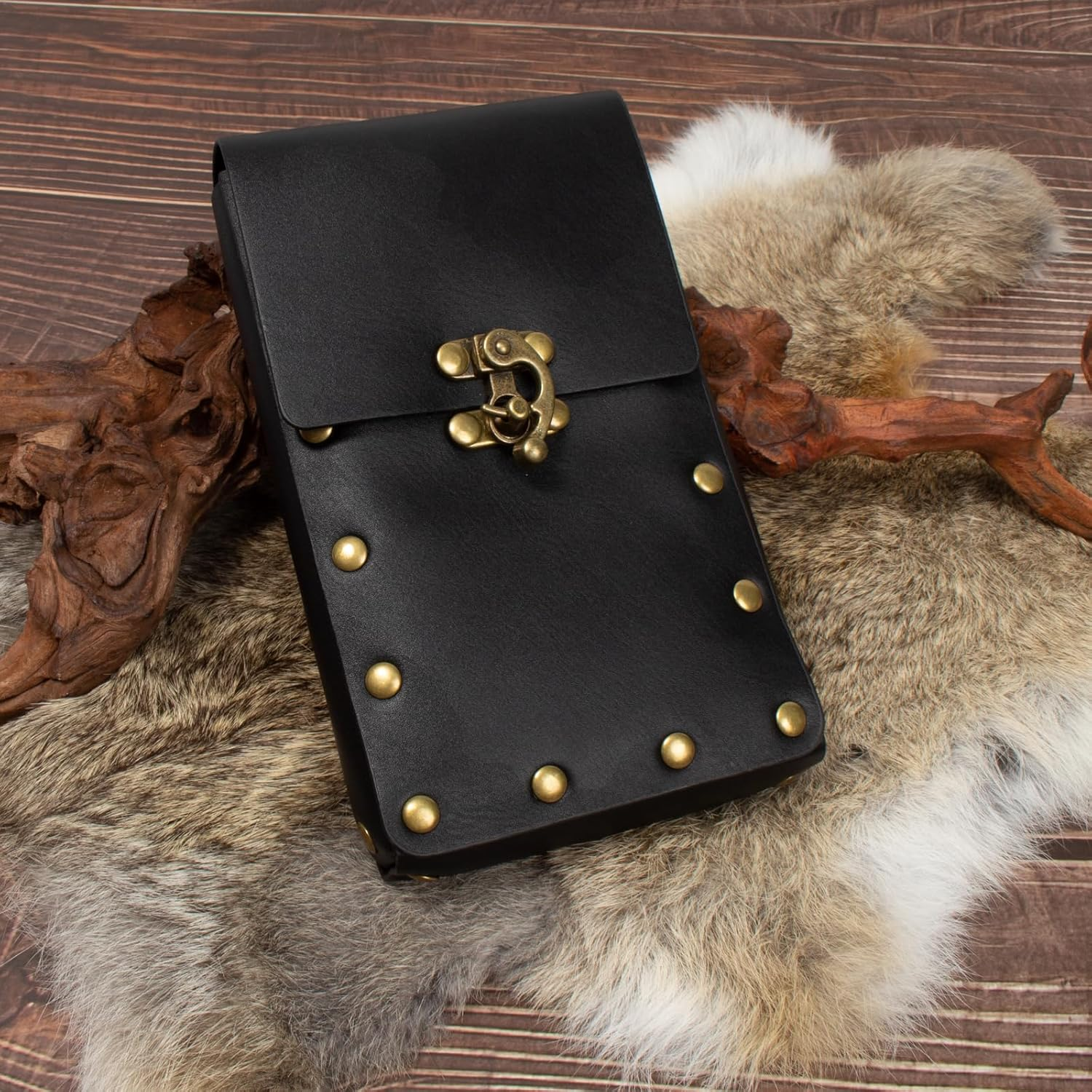 Belt Holster Comfortable Waist Bag Phone Holder Steampunk Ren Faire Costume Piece Accessories Festival Cosplay Medieval Waist Bag, 1-Black, One Size