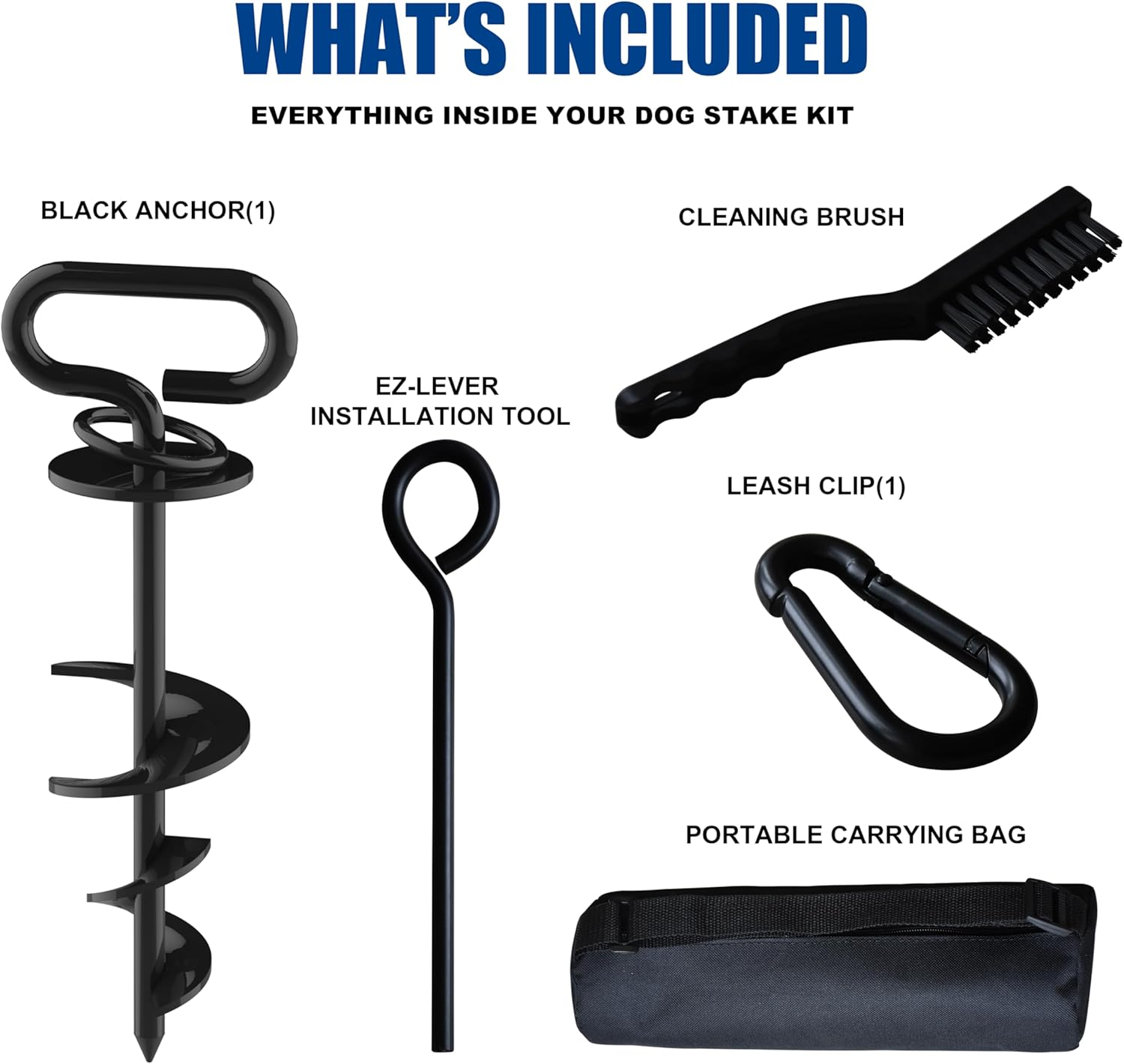 Eurmax USA Heavy-Duty Dog Tie Out Stake - Easy Installation Yard Leash Anchor for Outside, Portable Camping Ground Anchor for Large Dogs, Trampoline - 1-Pack (Black) - Black image number 5