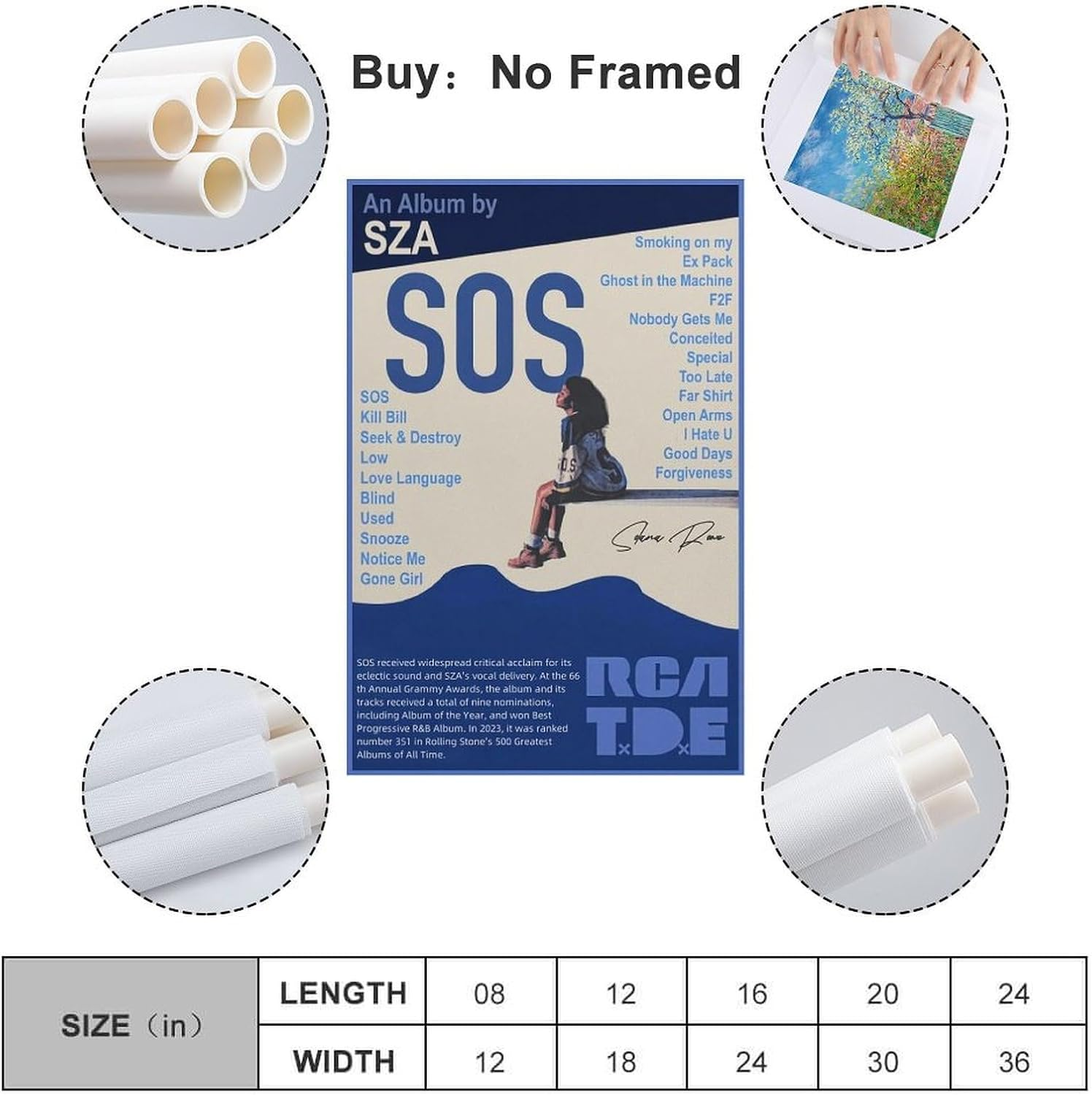 Music Sza Canvas Poster Poster Canvas Painting Wall Art Picture Home Decor Print for Bedroom Living Room Dorm Study Bar Office 12X18Inch(30X45Cm) image number 3