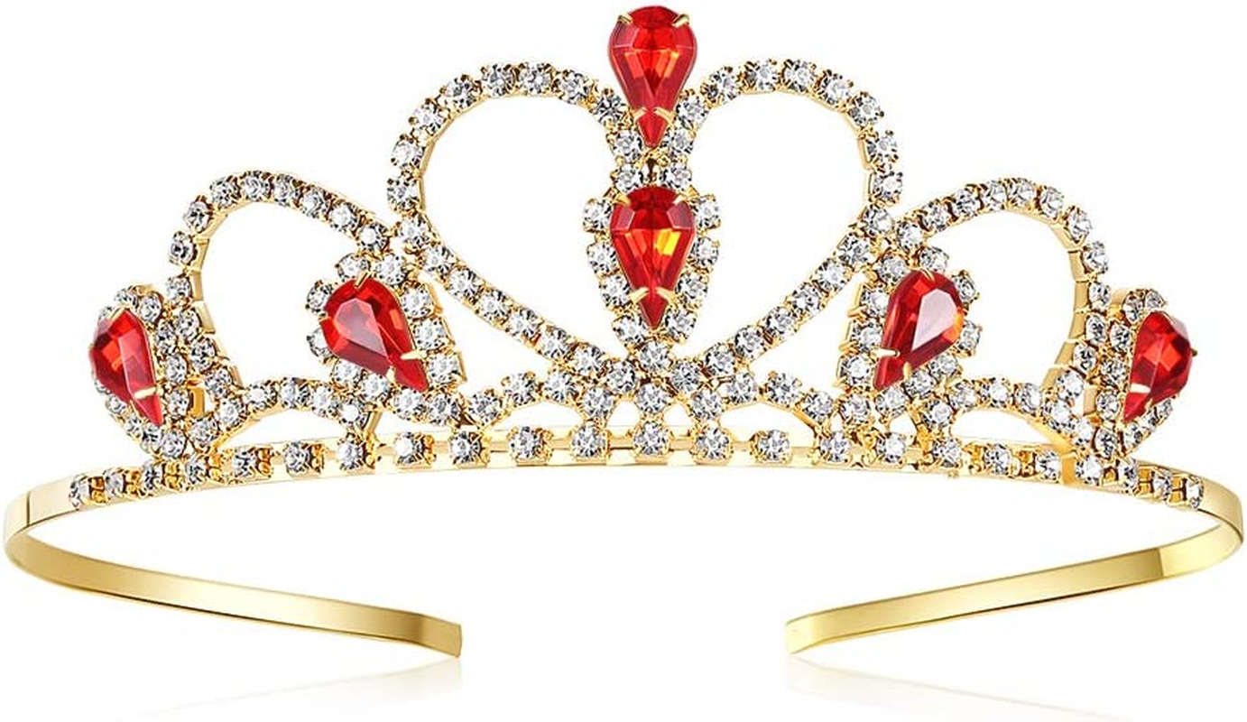 Lovelyshop Red Gems Rhinestone Gold Tiara for Little Girl in Halloween Birthday Princess Party
