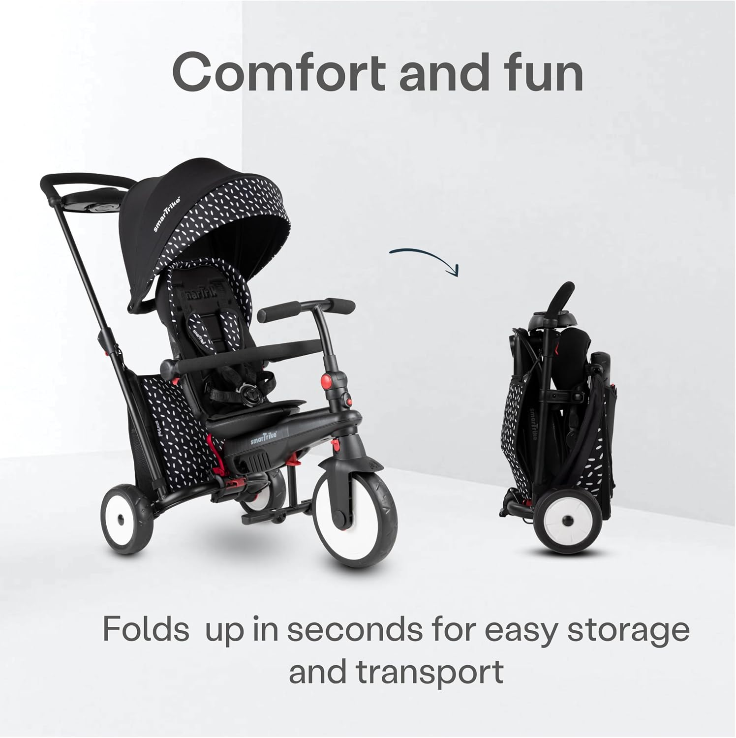 Smartrike STR5 6-In-1 Folding Baby Tricycle, Black & White image number 6