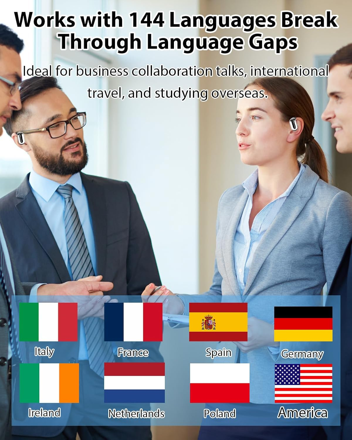 AI Translation Earbuds Real Time, Open Ear Wireless Headphones with 144 Languages & Accents Support, 13Mm Dynamic Driver for Immersive Sound, Compatible with Ios and Android for Travel & Business image number 6