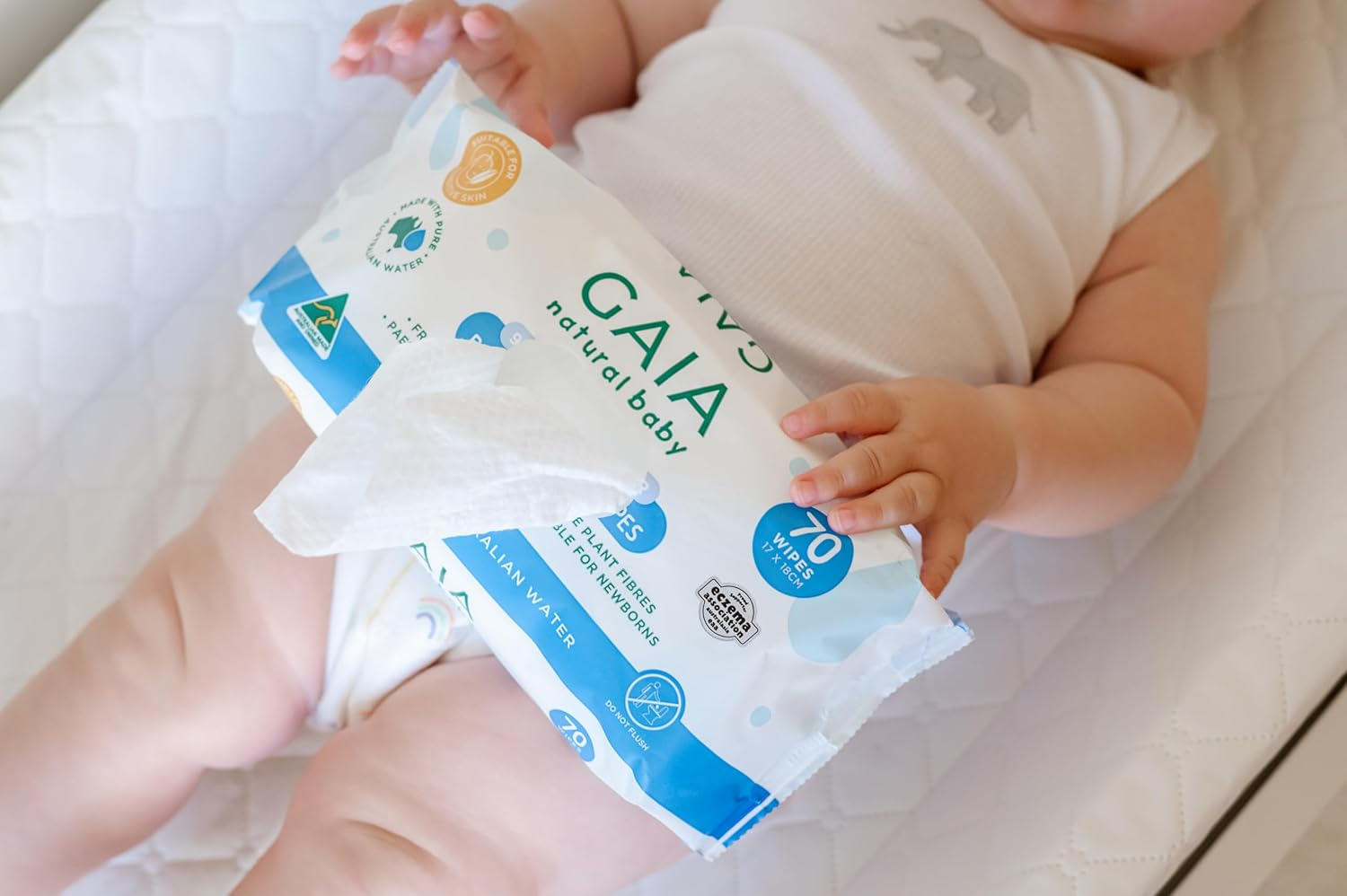 GAIA Natural Baby 99.5% Pure Water Wipes | Pure Australian Water | Paediatrician Approved | Dermatogically Tested | Suitable for Sensitive Skin | Suitable for Newborns | Australian Made | 8X70Pk image number 1