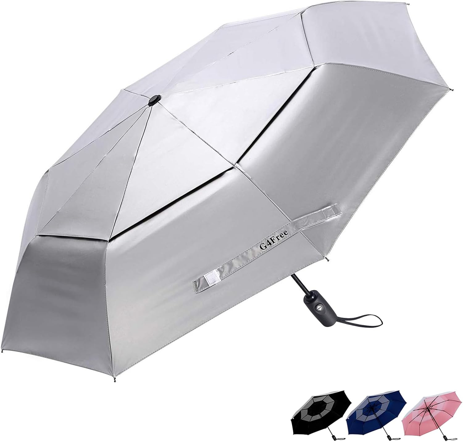 G4Free UPF 50+ UV Protection Travel Umbrella 42/46 Inch Windproof Silver Coating Sun Blocking Umbrella