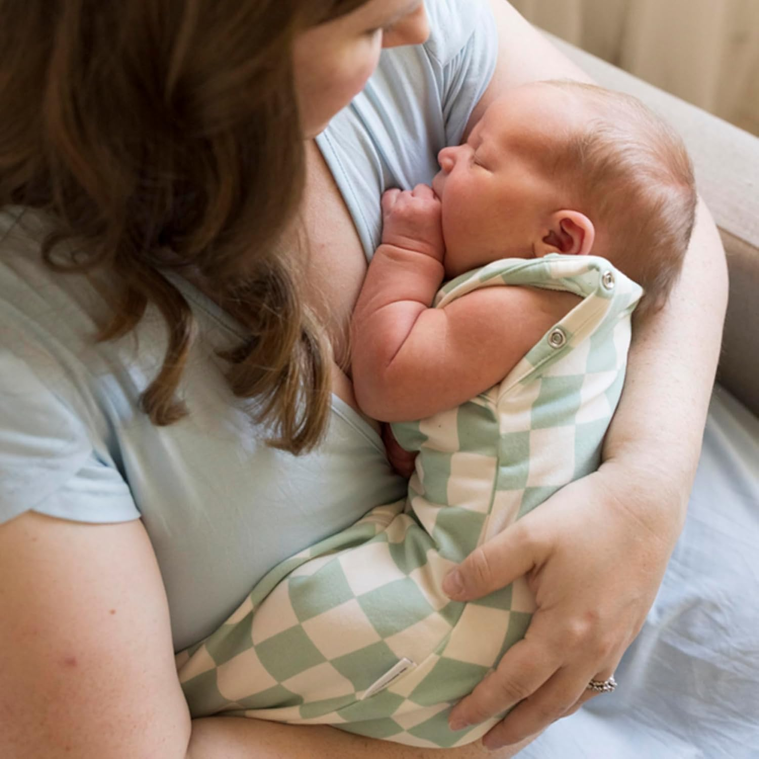 Tiny Twinkle Sleep Sack:1.0 TOG, 95% Cotton & 5% Elastane, Supersoft Micro-Fleece Wearable Blanket with Swaddle Transition (Sage Checkers) image number 3