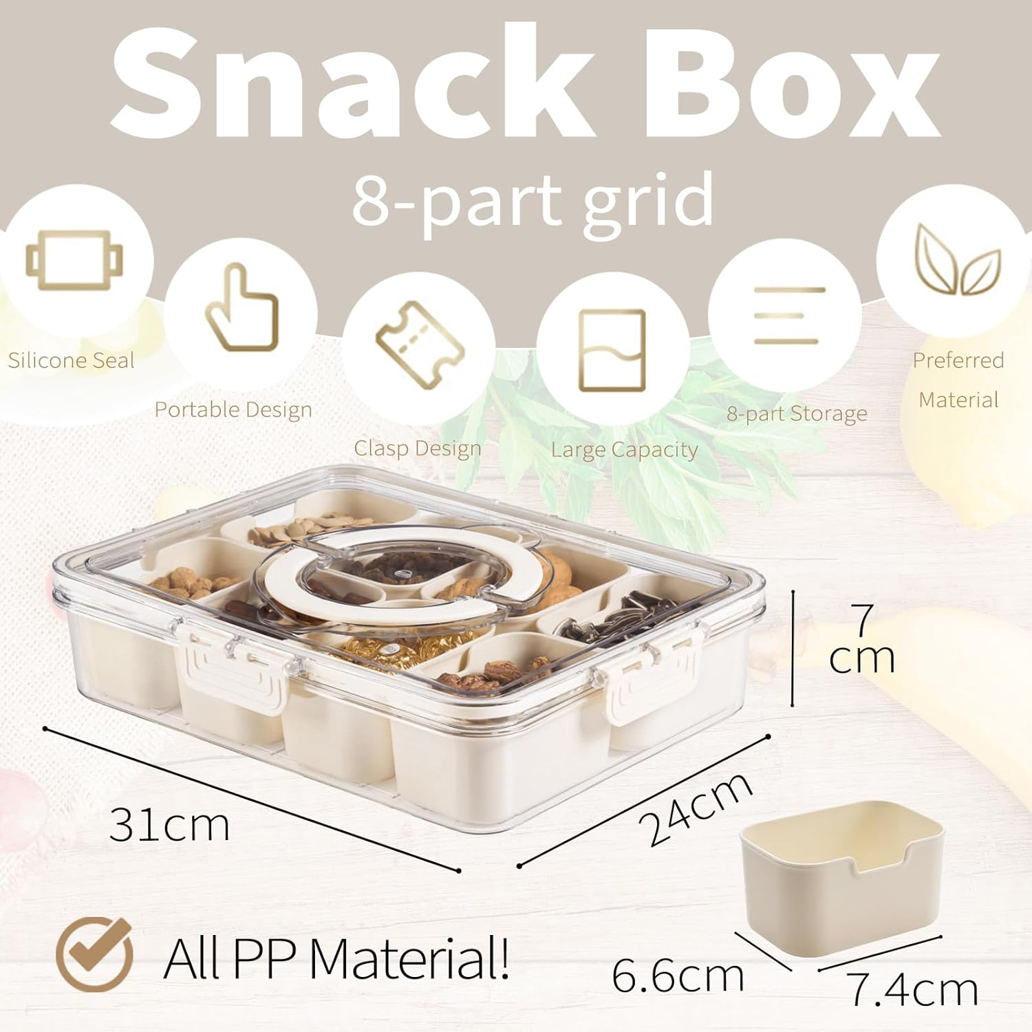 Dishwasher Safe Snack Box Container, 8 Compartments Storage Containers with Airtight Lid & Handle - Clear Snack Divided Serving Tray for Veggie, Candy and Nuts Organizer, Portable Platters (1) - 2 image number 2