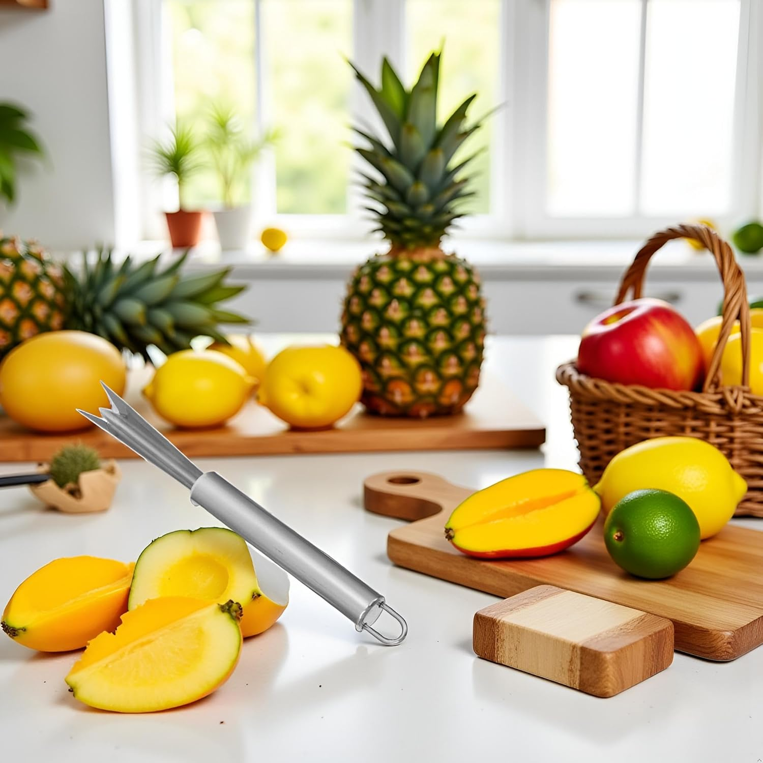 Jjlfresheners Silver Pineapple Eye Peeler Remover Tool, Multipurpose Pineapple Eye Clip,Pineapple Eye Cutter V Shape Stainless Steel Pineapple Eye Peeler Remover for Home Kitchen Peelers image number 6