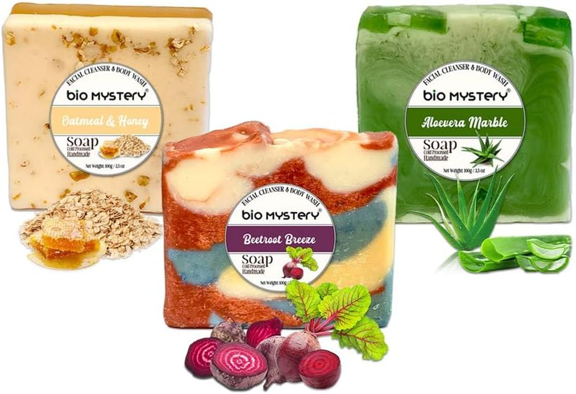 Bio Mystery Natural Soap Bar with Essential Oils &ndash; Handmade Vegan Soap for Body & Face &ndash; Cold Process Plant-Based Bars &ndash; 3.5 Oz Each &ndash; Set of 3 &ndash; Gentle & Moisturizing image number 3