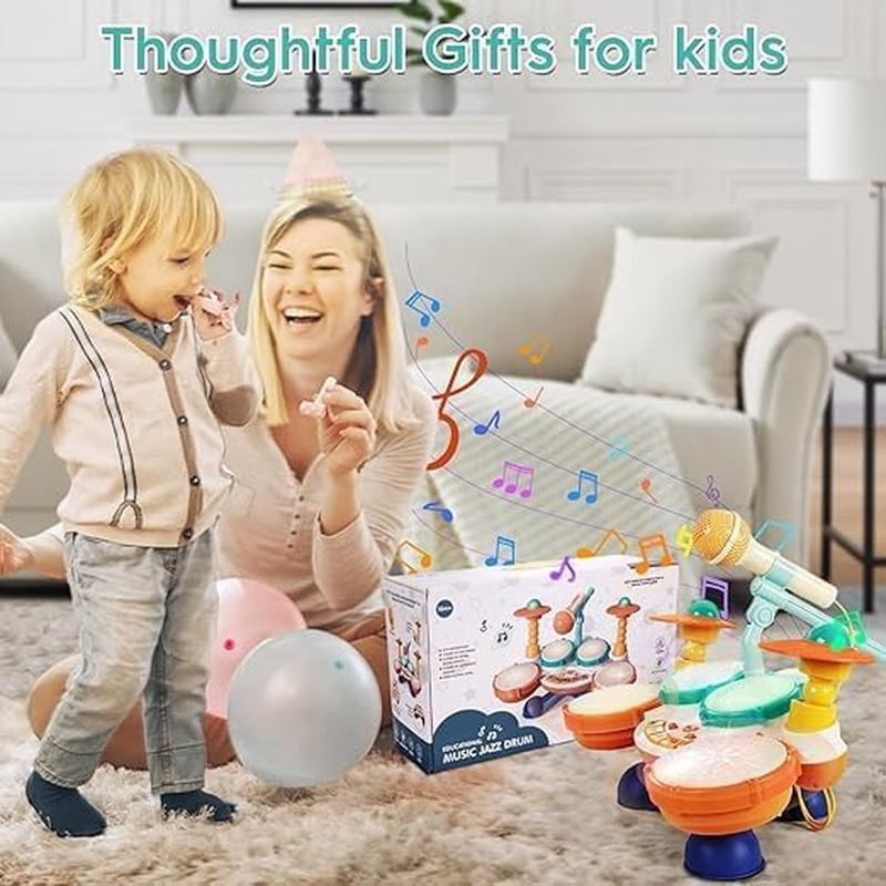 Kids Drum Set Baby Drums - Toddler Drum Set Ages 1-3 with Microphone Musical Instruments Piano Toddler Toys, Baby Drum Set for Boys Girls Gifts,Baby Musical Toys